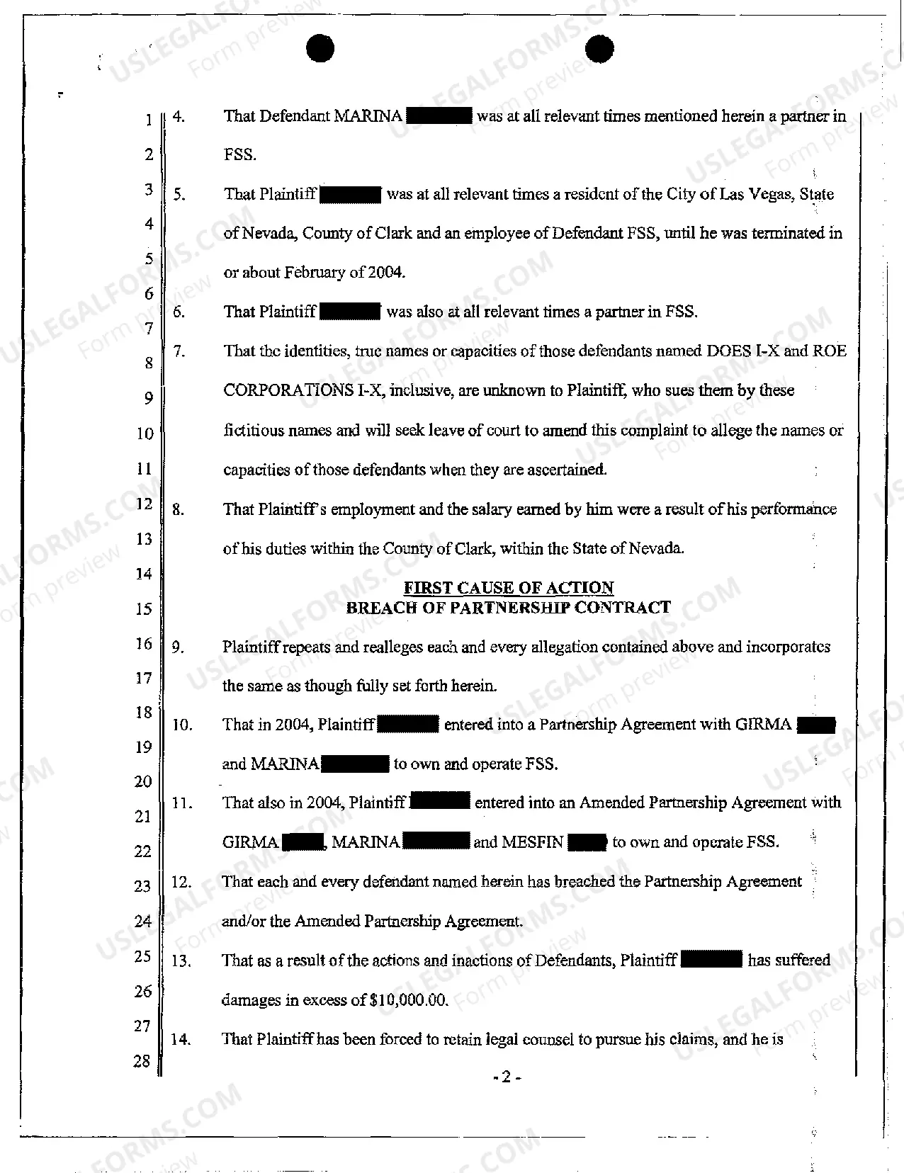 Preview Complaint - Breach of Partnership Contract