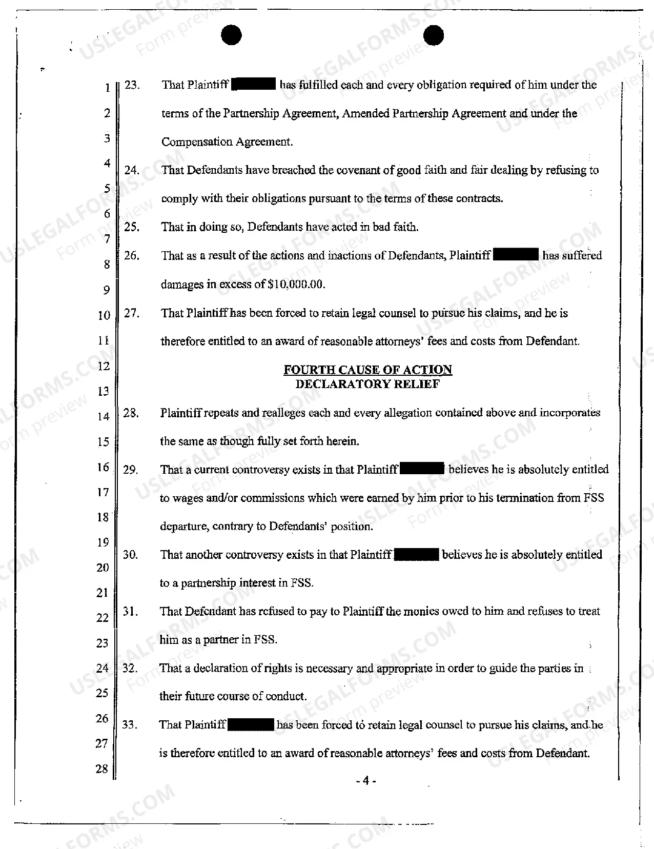 Preview Complaint - Breach of Partnership Contract