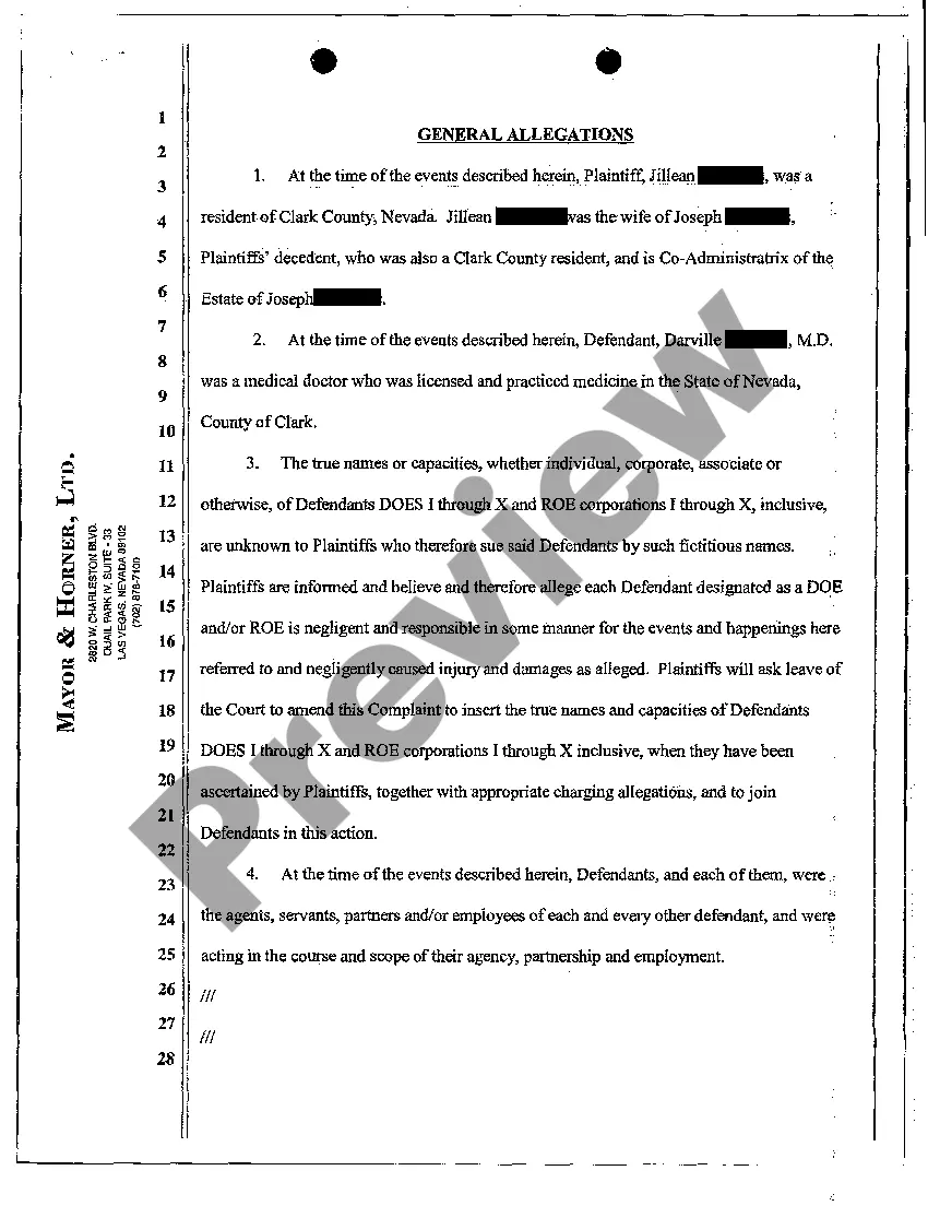 Get Complaint for Medical Malpractice and Wrongful Death Preview Complaint for Medical Malpractice and Wrongful Death