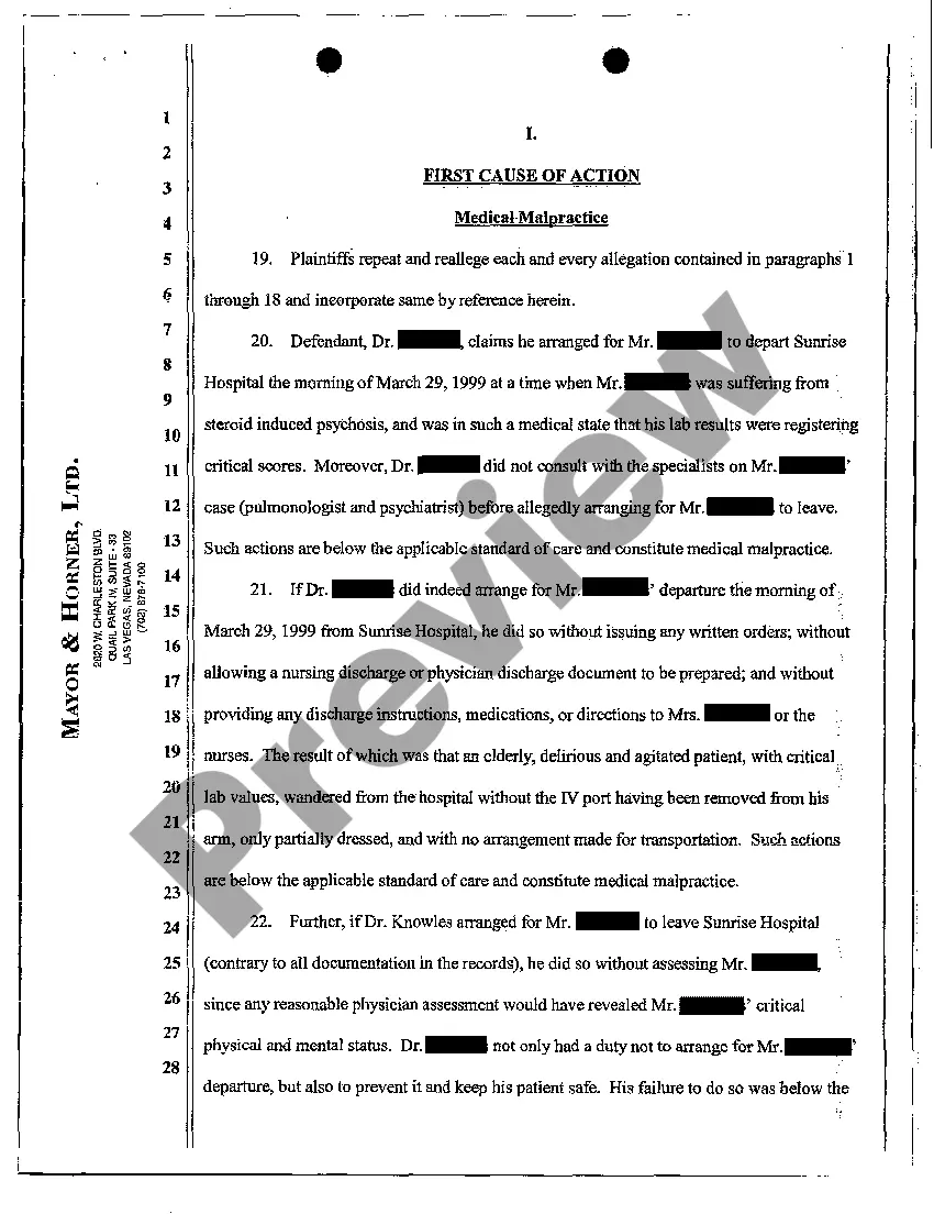 Get Complaint for Medical Malpractice and Wrongful Death Preview Complaint for Medical Malpractice and Wrongful Death