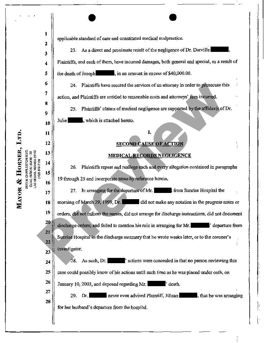 Get Complaint for Medical Malpractice and Wrongful Death Preview Complaint for Medical Malpractice and Wrongful Death