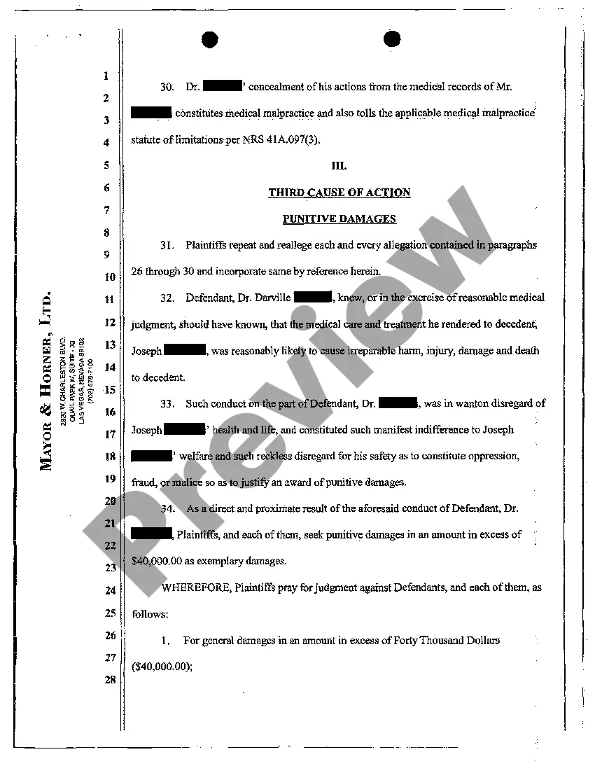 Get Complaint for Medical Malpractice and Wrongful Death Preview Complaint for Medical Malpractice and Wrongful Death