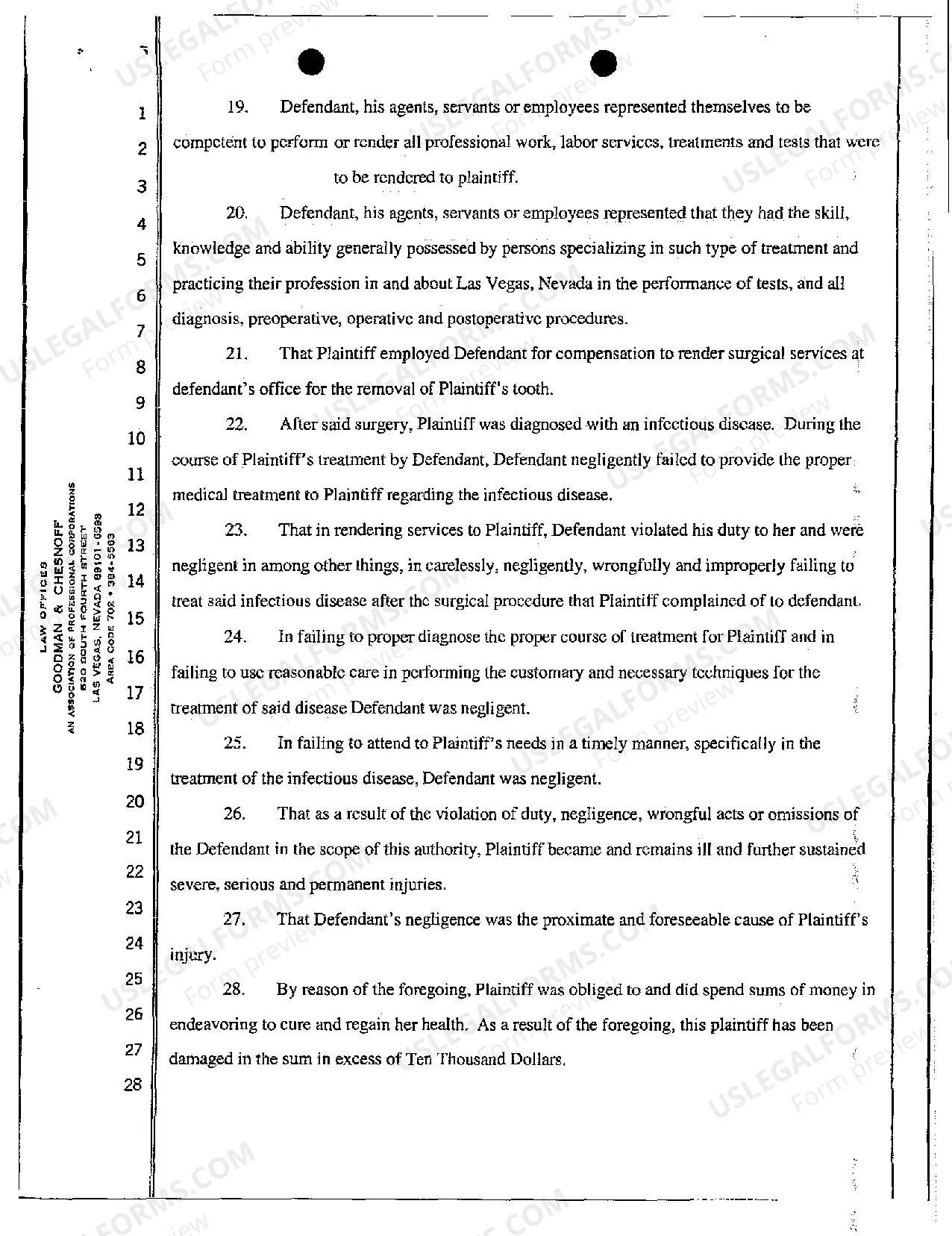 Preview Complaint for Medical Malpractice Resulting in the Spread of Infectious Disease