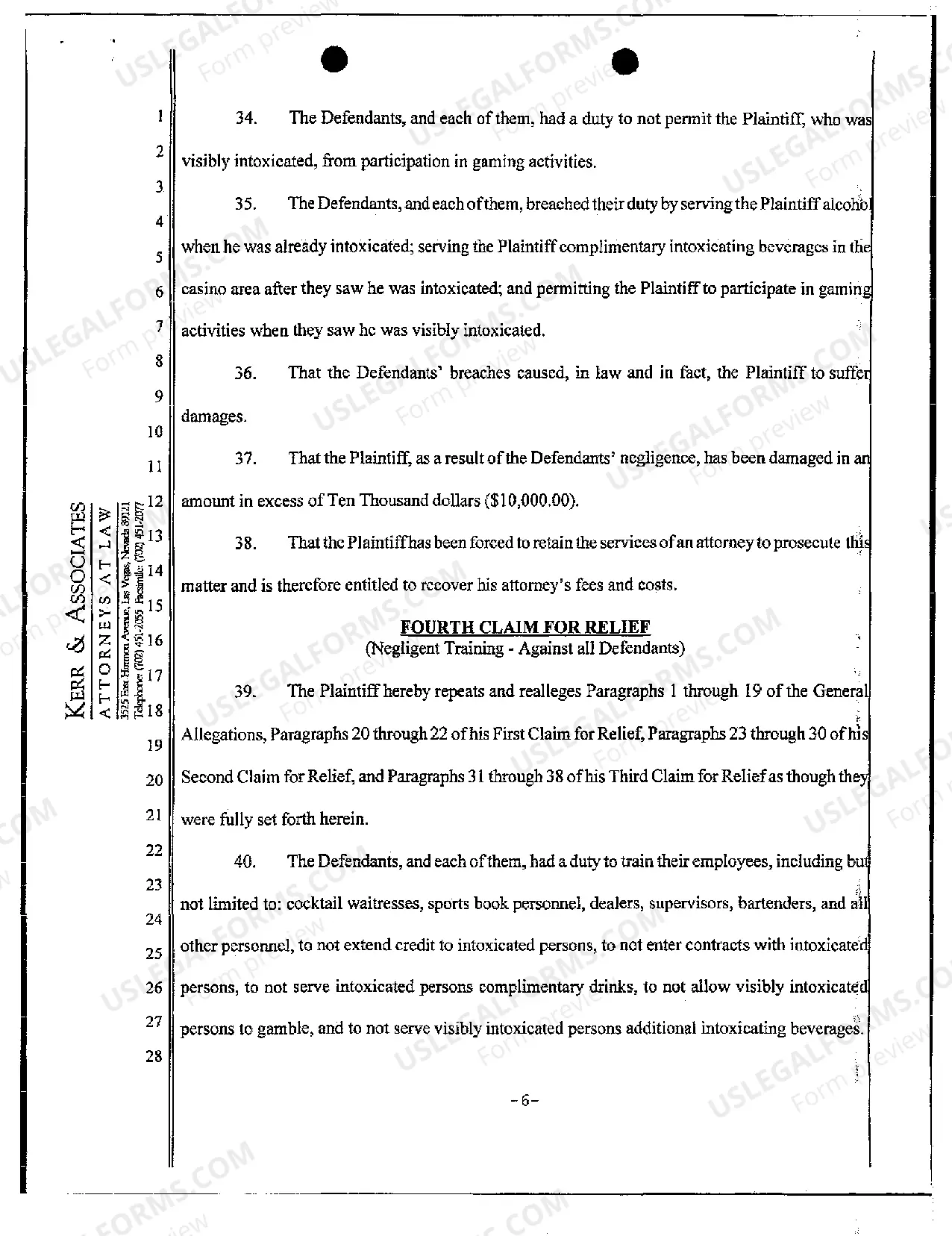 Preview Complaint - Rescission of Credit Extension by Casino Resort Due to Intoxication