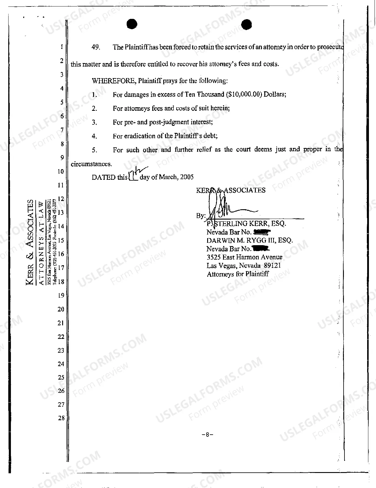 Preview Complaint - Rescission of Credit Extension by Casino Resort Due to Intoxication