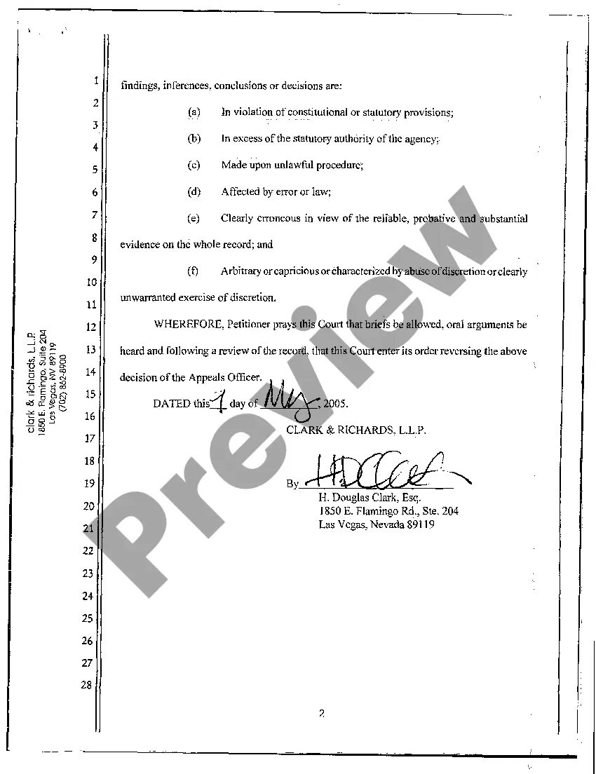 Preview Petition for Judicial Review of Decision by an Appeals Officer