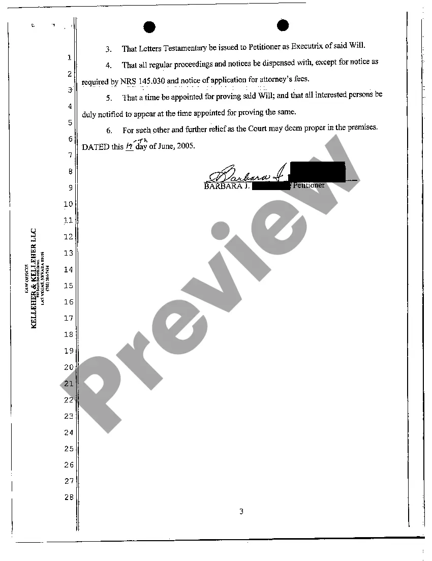 Get Petition for Probate of Will, Summary Administration and Issuance of Letters Testamentary Preview Petition for Probate of Will, Summary Administration and Issuance of Letters Testamentary