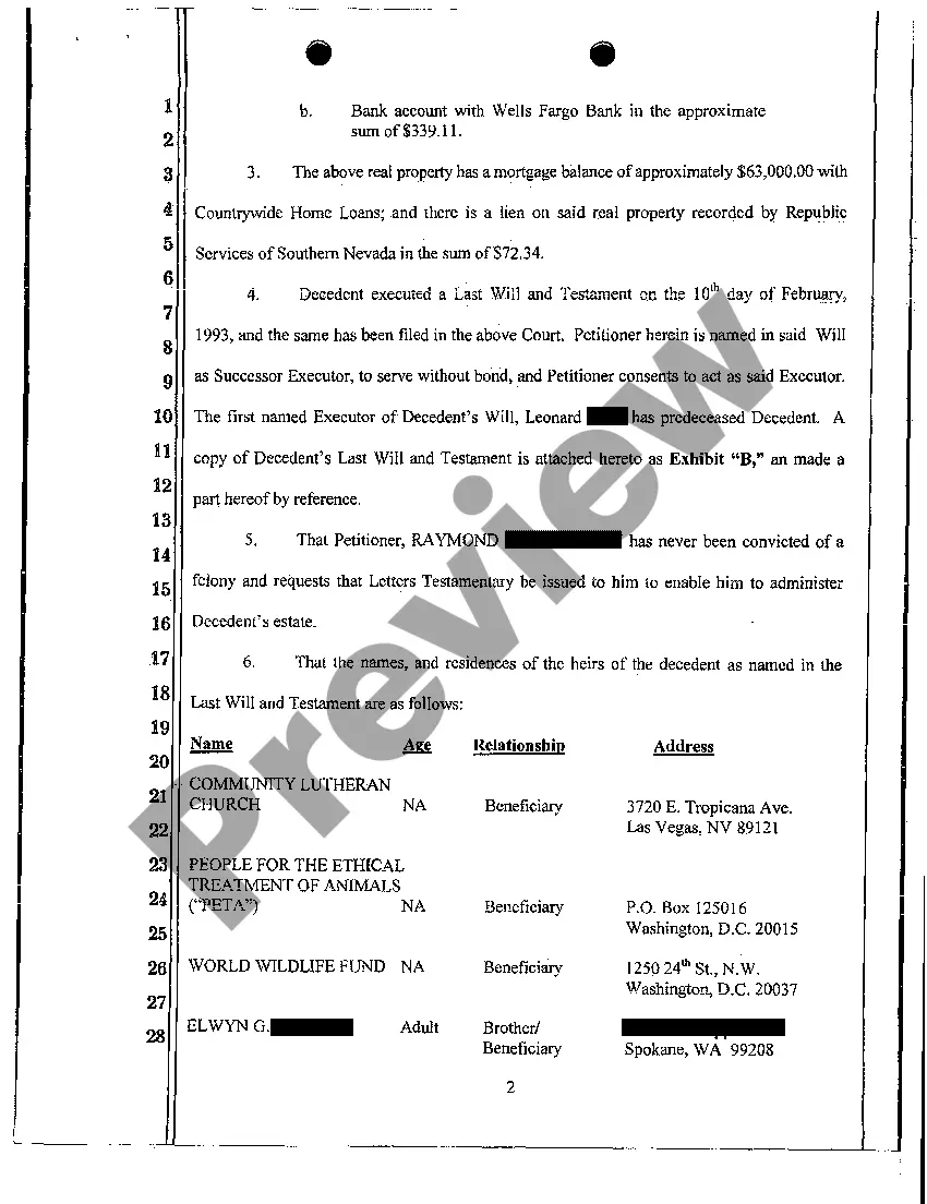 Get Petition for Probate of Will and for Summary Administration Preview Petition for Probate of Will and for Summary Administration