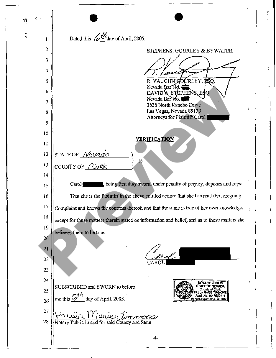 Nevada Complaint for Unlawful Detainer Trespass to Property - Nevada ...