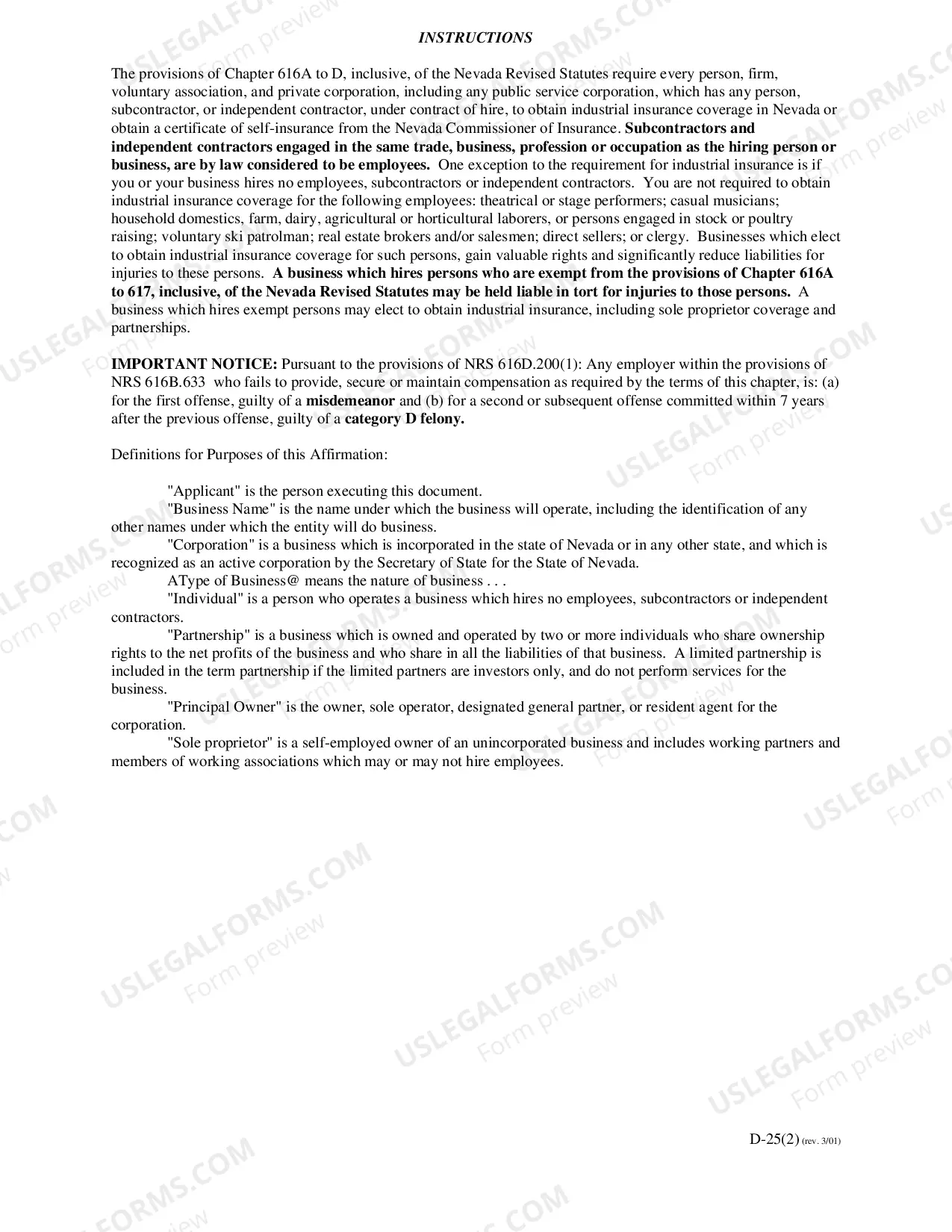 Preview Affirmation of Compliance With Mandatory Industrial Insurance Requirements