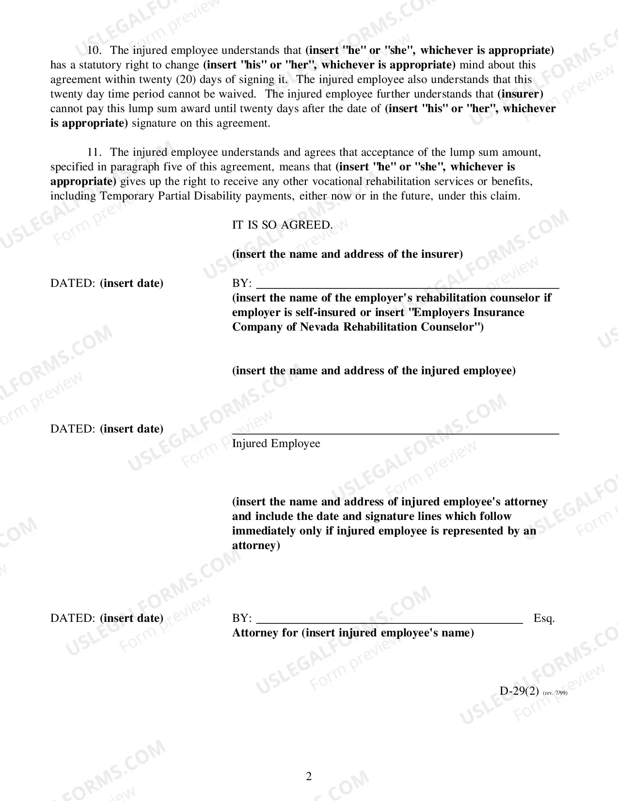 Preview Lump Sum Rehabilitation Agreement
