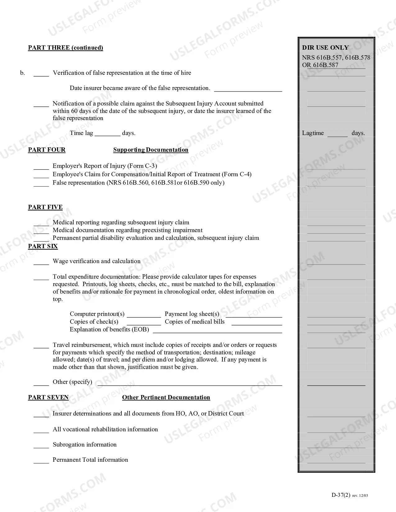 Preview Insurers Subsequent Injury Checklist