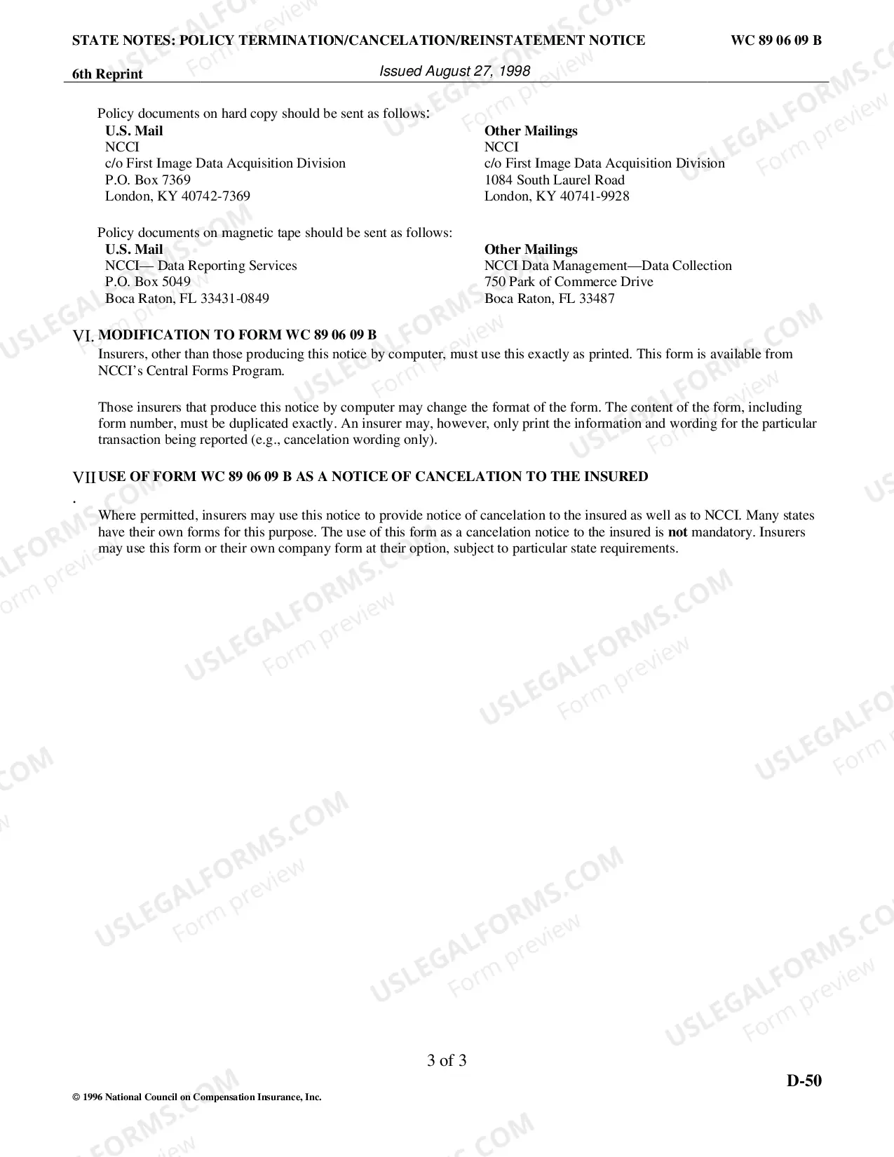 Preview Policy Termination/Cancelation Reinstatement Notice