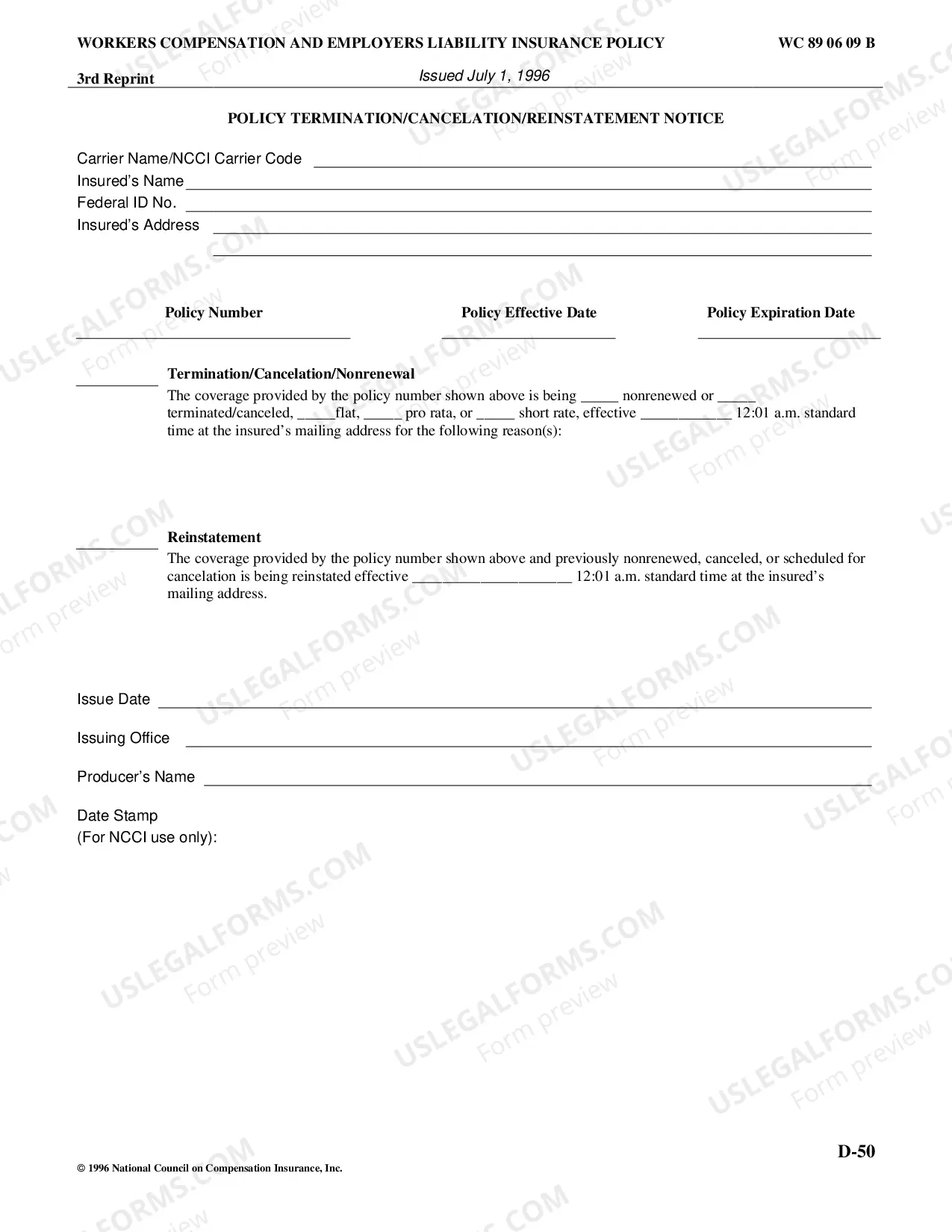Preview Policy Termination/Cancelation Reinstatement Notice