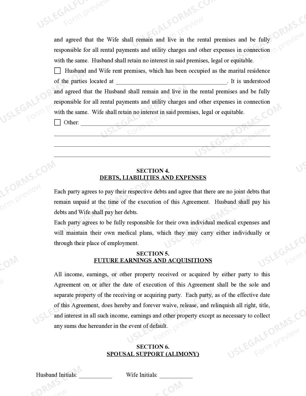 Preview Marital Domestic Separation and Property Settlement Agreement Minor Children no Joint Property or Debts where Divorce Action Filed