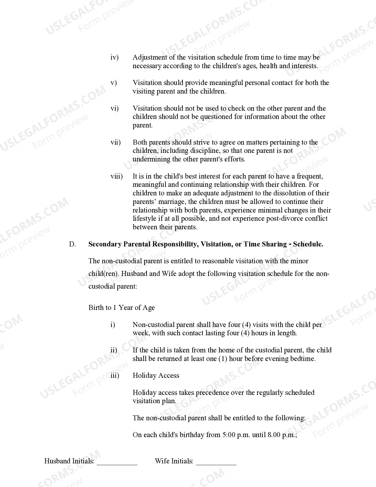 Preview Marital Domestic Separation and Property Settlement Agreement Minor Children no Joint Property or Debts where Divorce Action Filed