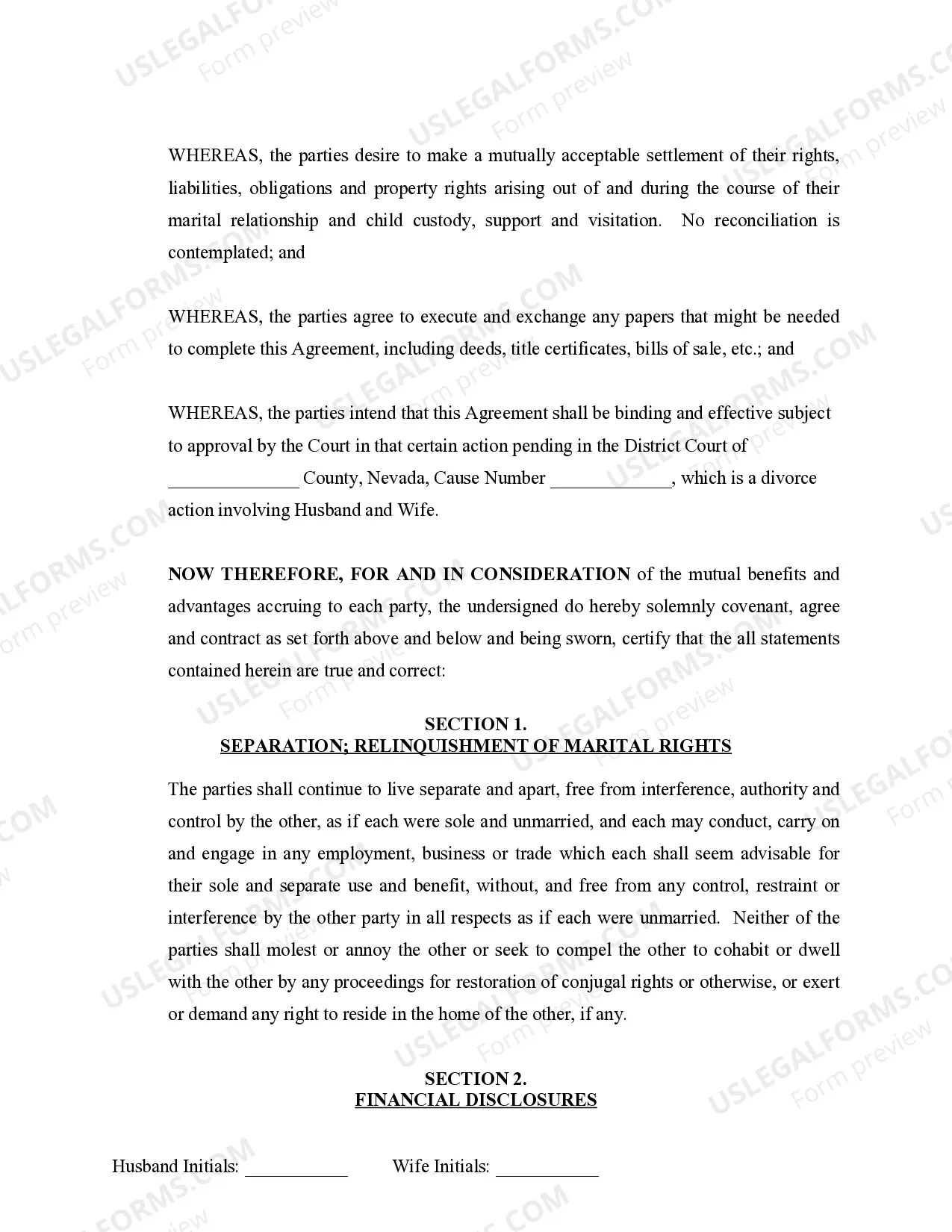 Preview Marital Domestic Separation and Property Settlement Agreement Minor Children Parties May have Joint Property or Debts where Divorce Action Filed