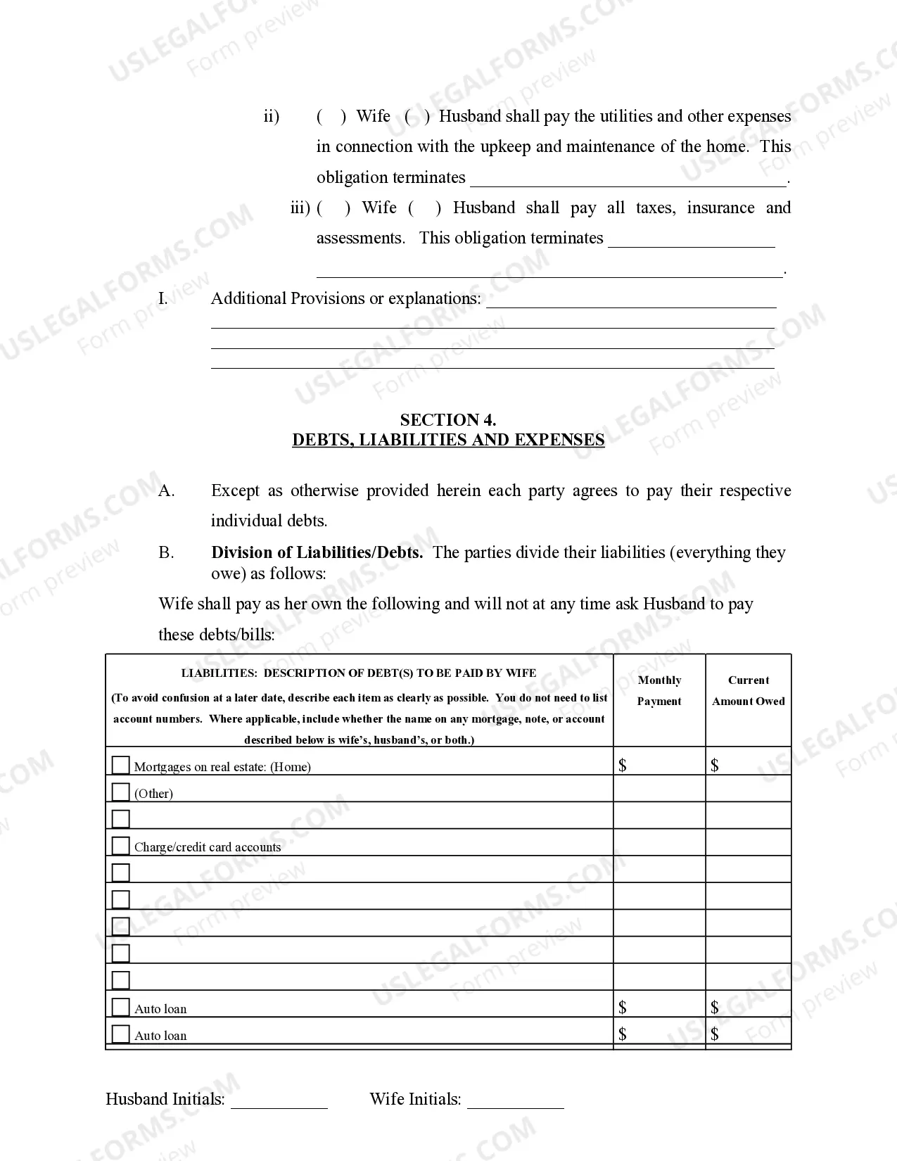 Preview Marital Domestic Separation and Property Settlement Agreement no Children parties may have Joint Property or Debts where Divorce Action Filed