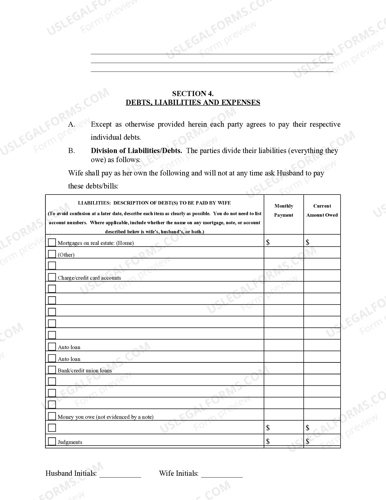 Preview Marital Domestic Separation and Property Settlement Agreement no Children parties may have Joint Property or Debts Effective Immediately