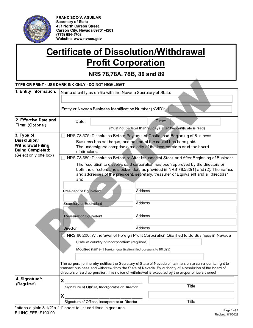 Nevada Dissolution Package To Dissolve Corporation Nevada Corporation Dissolution Us Legal Forms 7239