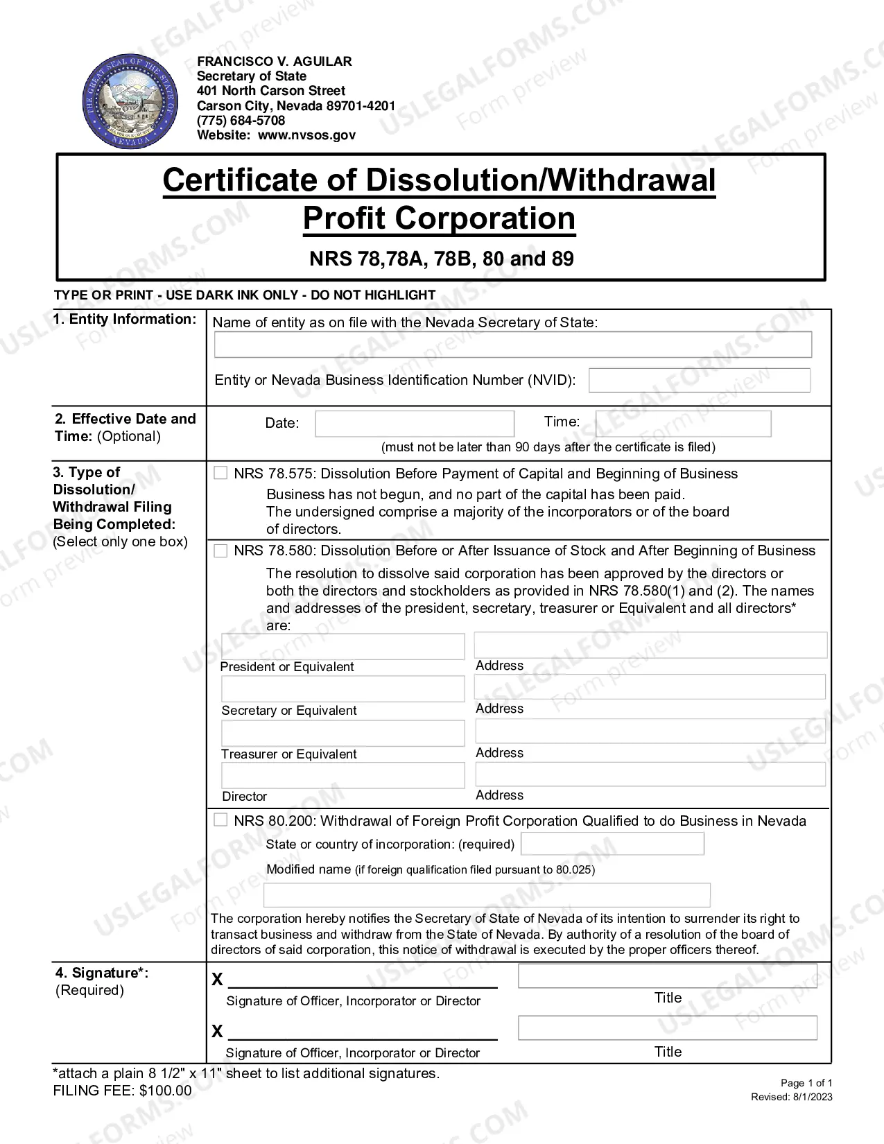Preview Nevada Dissolution Package to Dissolve Corporation