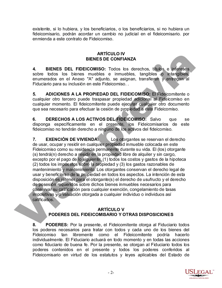 Preview Fideicomiso en Vida para Individuos Solteros, Divorciados o Viudos (o Viudos) sin Hijos