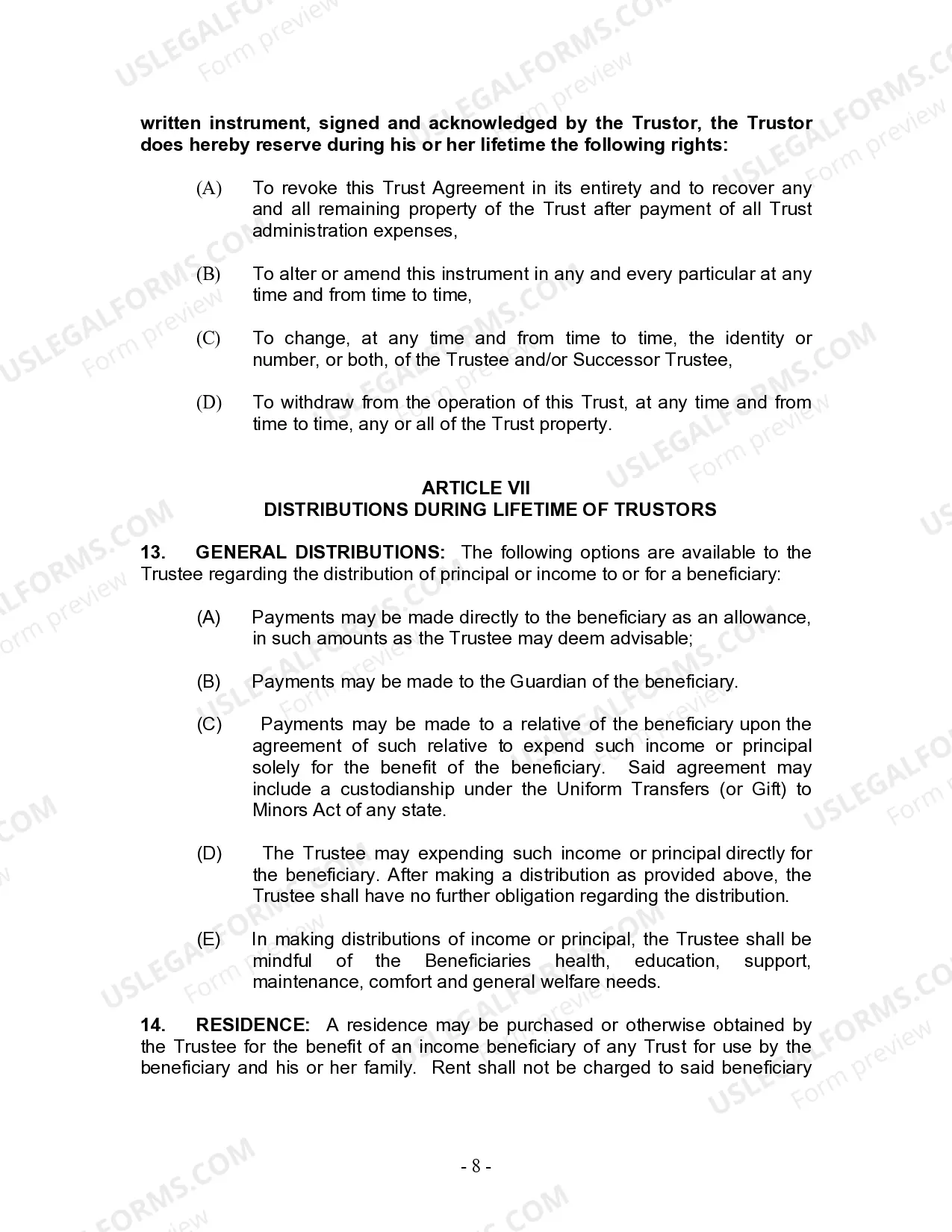 Preview Living Trust for Individual Who is Single, Divorced or Widow (or Widower) with No Children