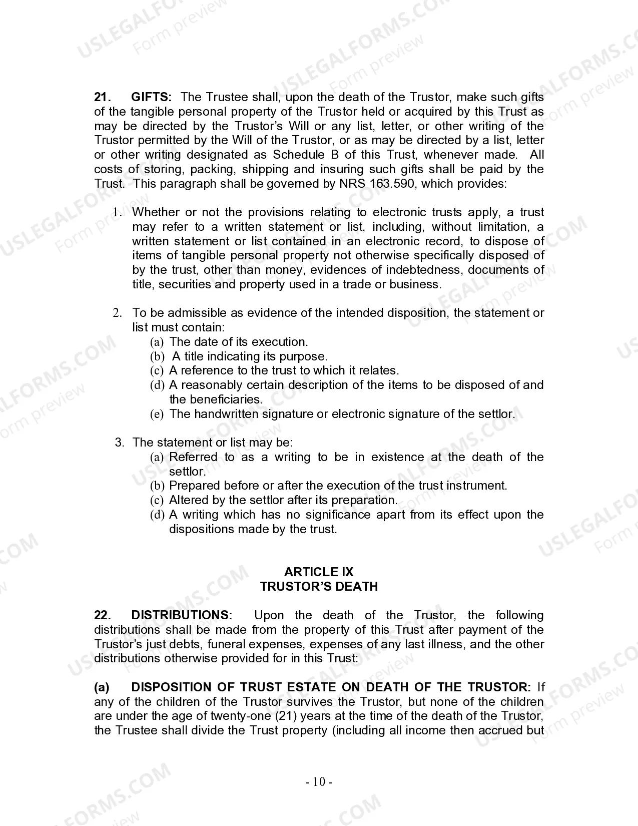 Preview Living Trust for Individual Who is Single, Divorced or Widow (or Widower) with Children