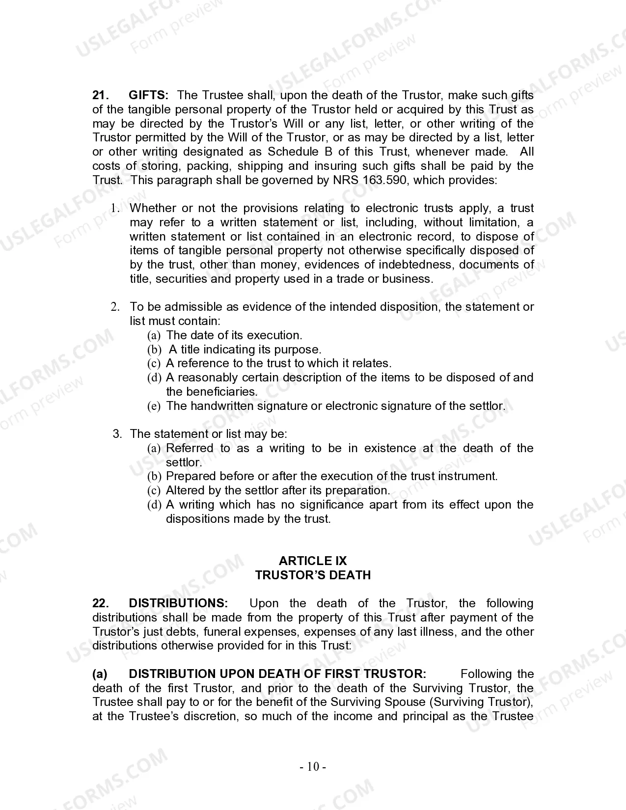 Preview Living Trust for Husband and Wife with One Child