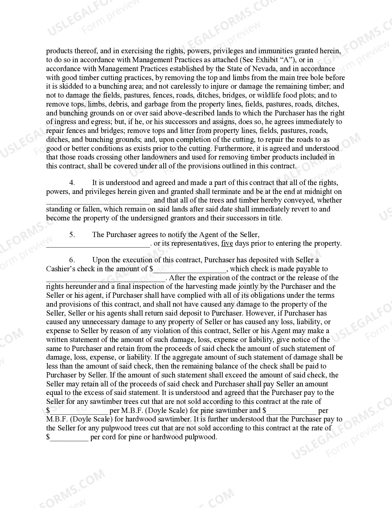 Preview Nevada Timber Sale Contract