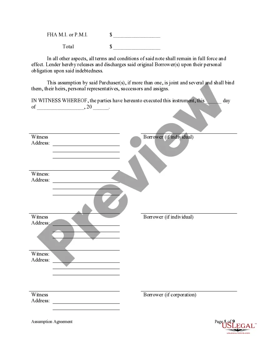 Preview Assumption Agreement of Deed of Trust and Release of Original Mortgagors