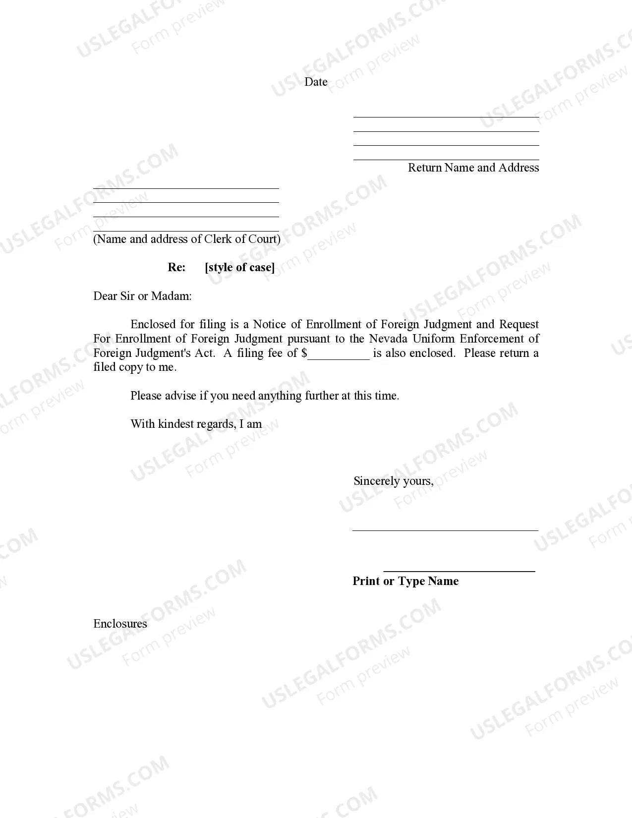 Preview Nevada Foreign Judgment Enrollment