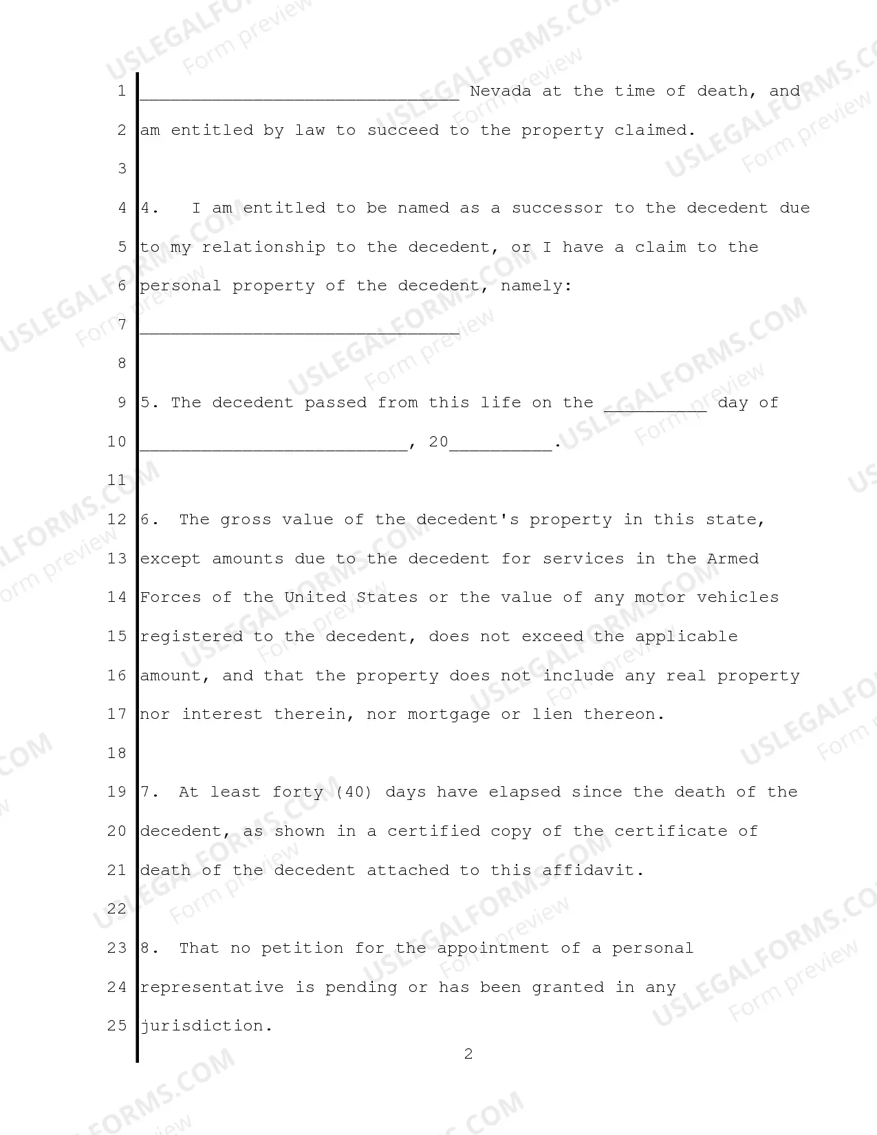 Preview Small Estate Affidavit for Personal Property Only Estates