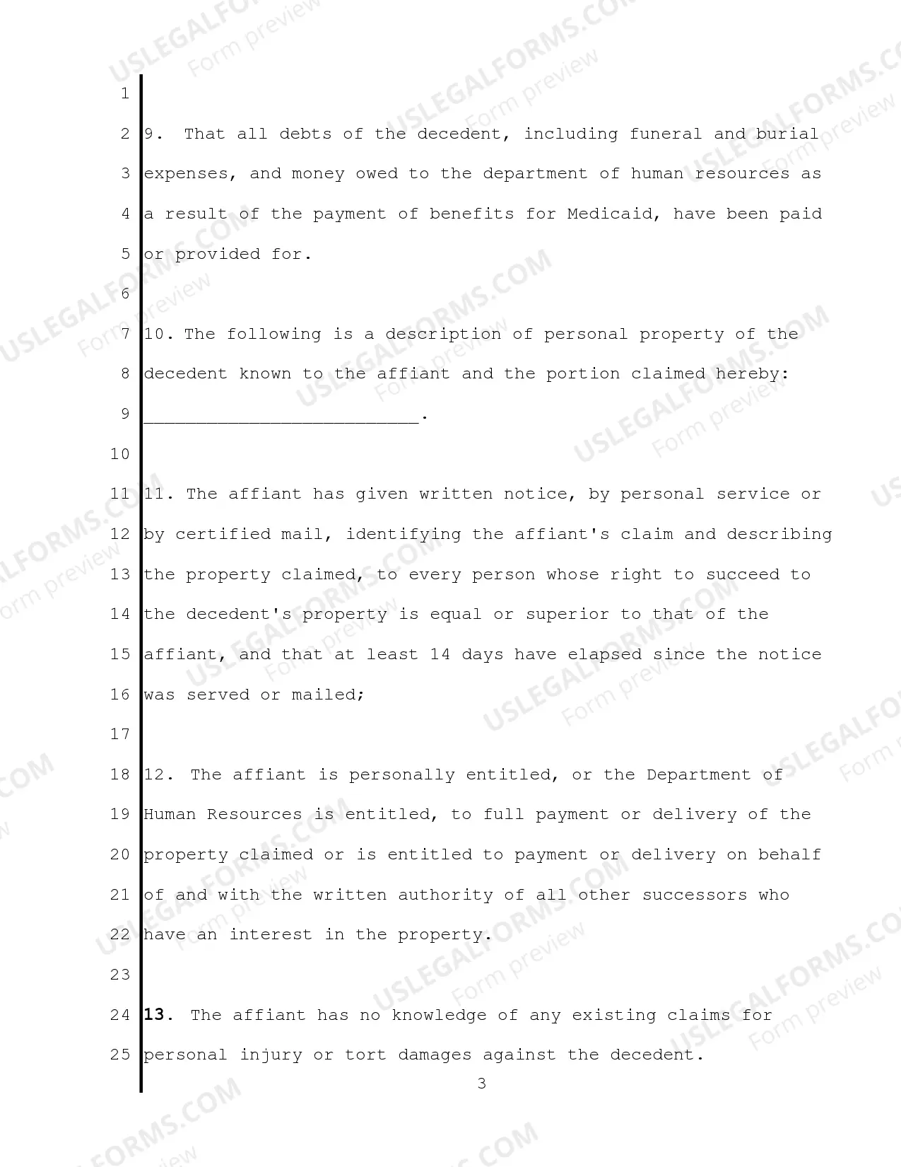 Preview Small Estate Affidavit for Personal Property Only Estates
