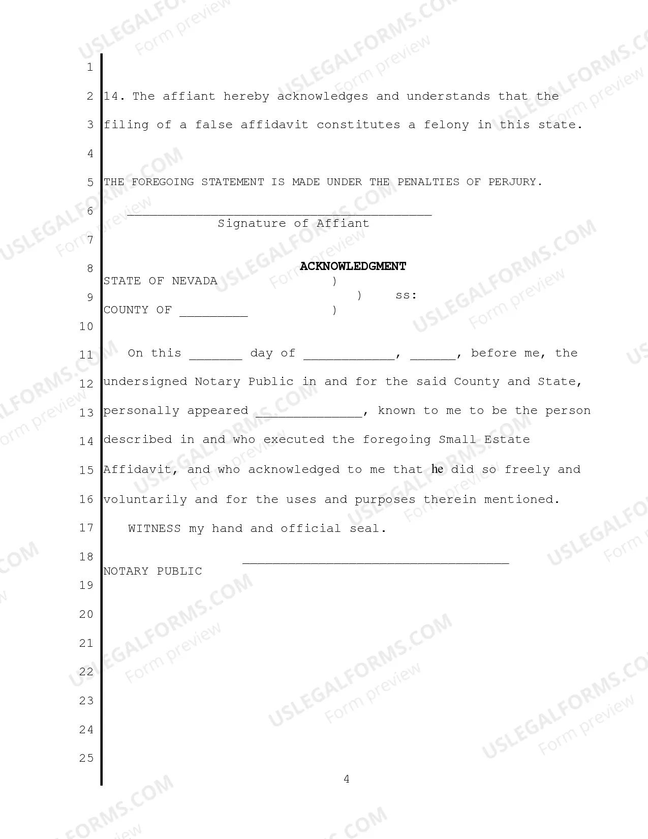 Preview Small Estate Affidavit for Personal Property Only Estates