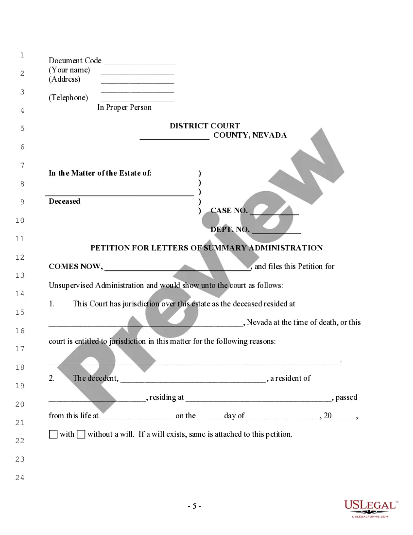 Preview Summary Administration Package for Estates Valued at $300,000 or Less - Small Estates