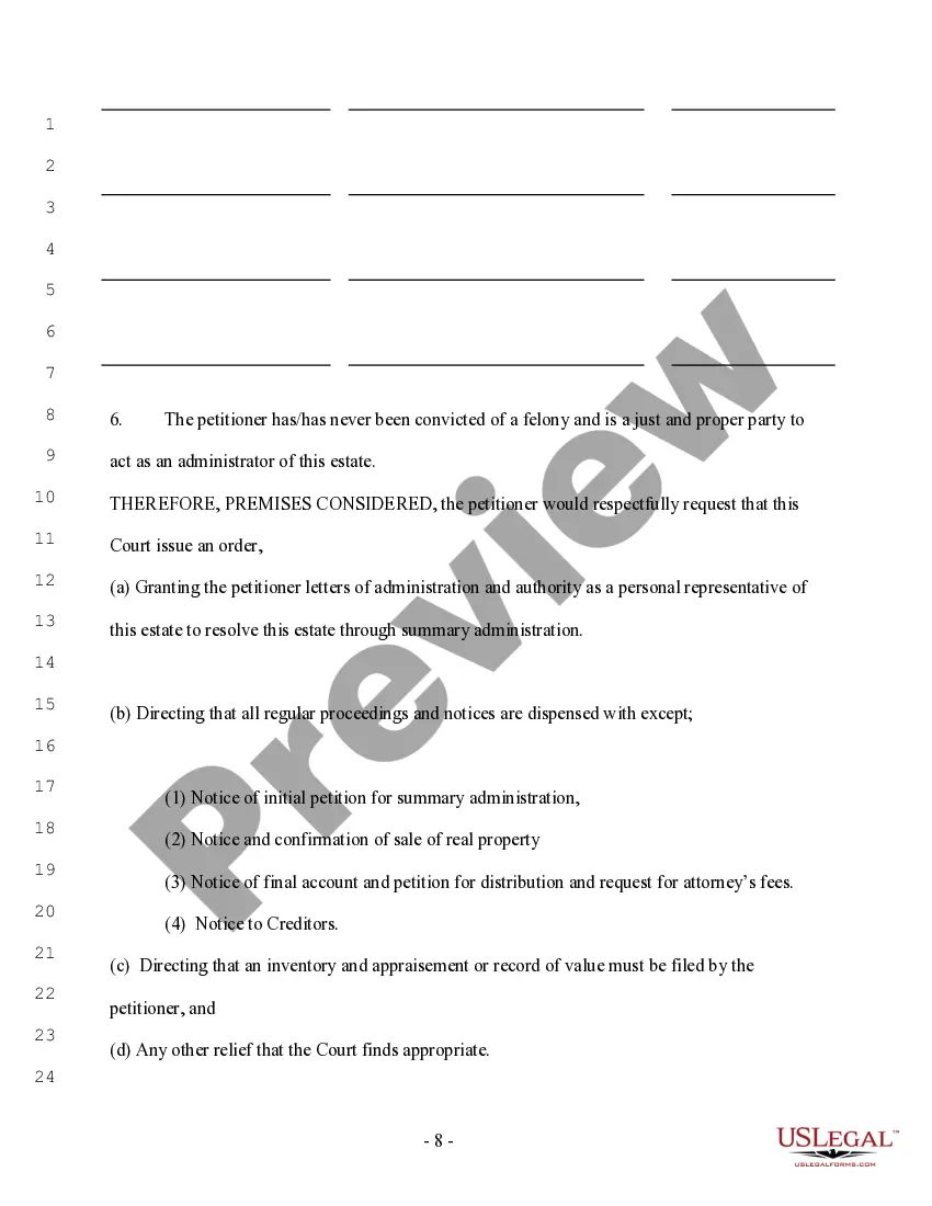Preview Summary Administration Package for Estates Valued at $300,000 or Less - Small Estates