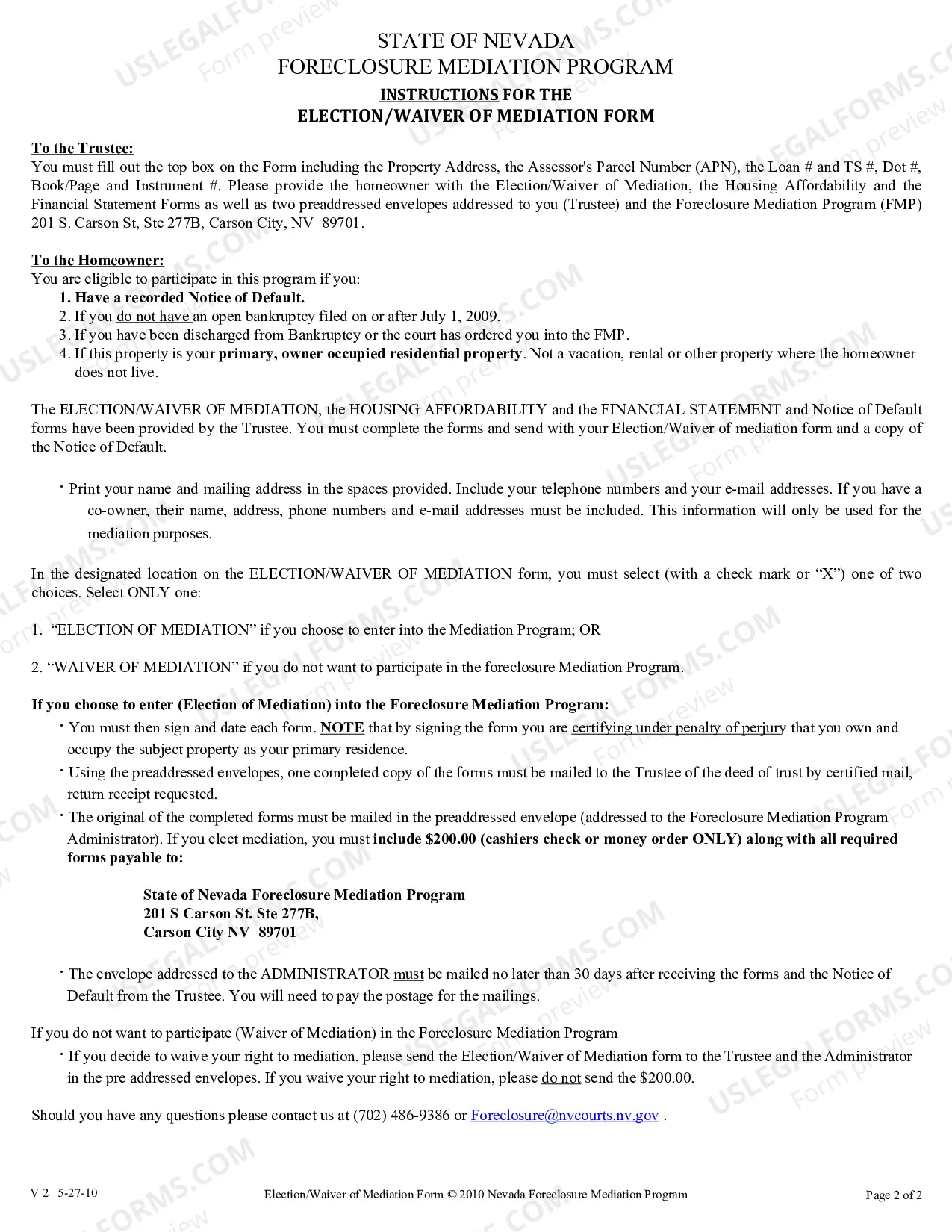 Preview Nevada Foreclosure Mediation Election / Waiver, Worksheet, and Financial Statement