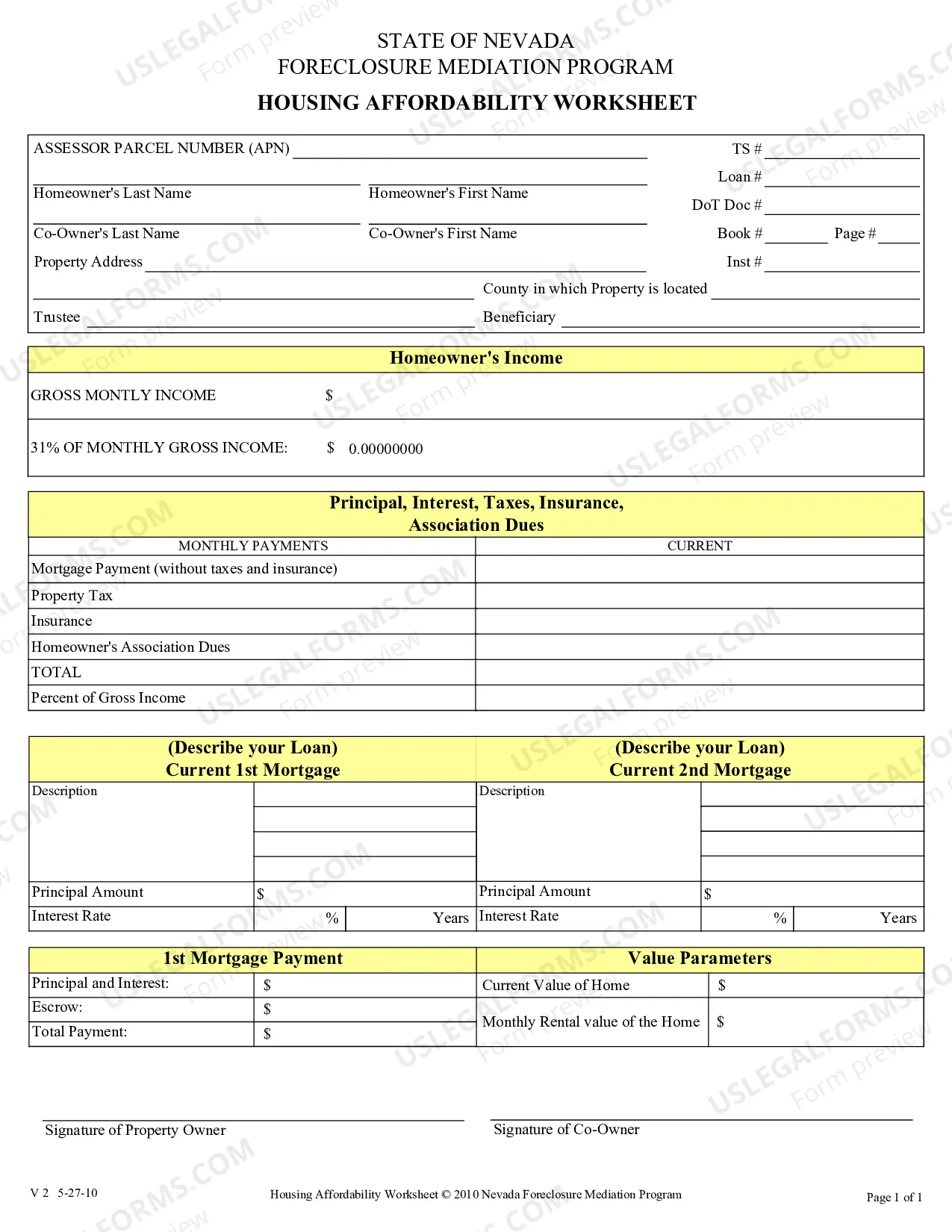 Preview Nevada Foreclosure Mediation Election / Waiver, Worksheet, and Financial Statement