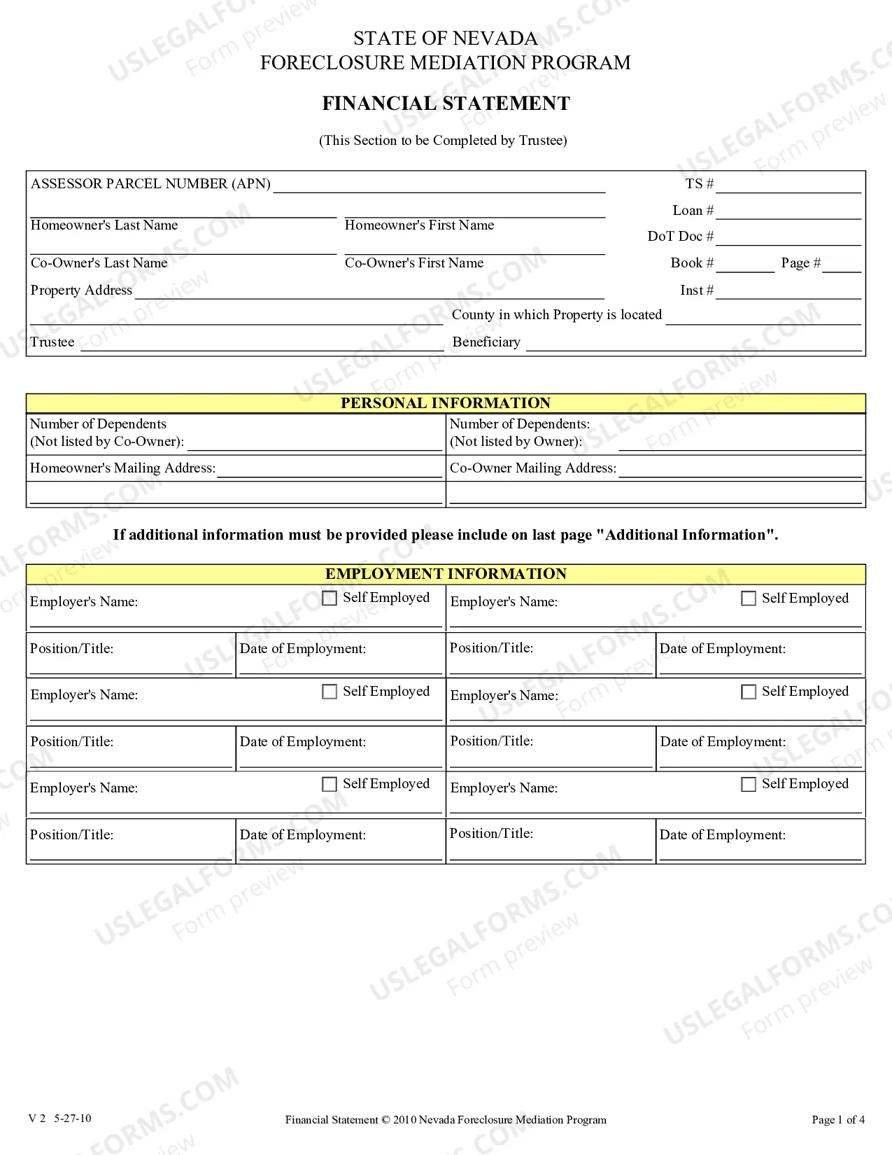 Preview Nevada Foreclosure Mediation Election / Waiver, Worksheet, and Financial Statement