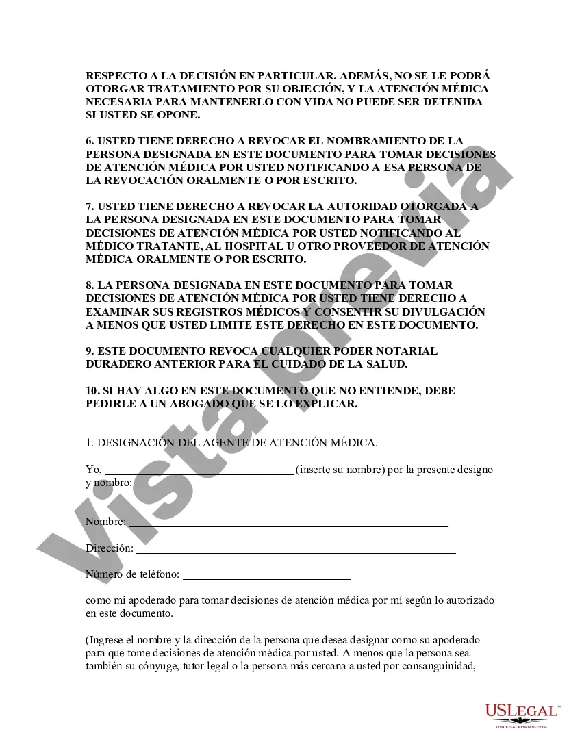 Preview Poder notarial duradero para el cuidado de la salud y testamento en vida