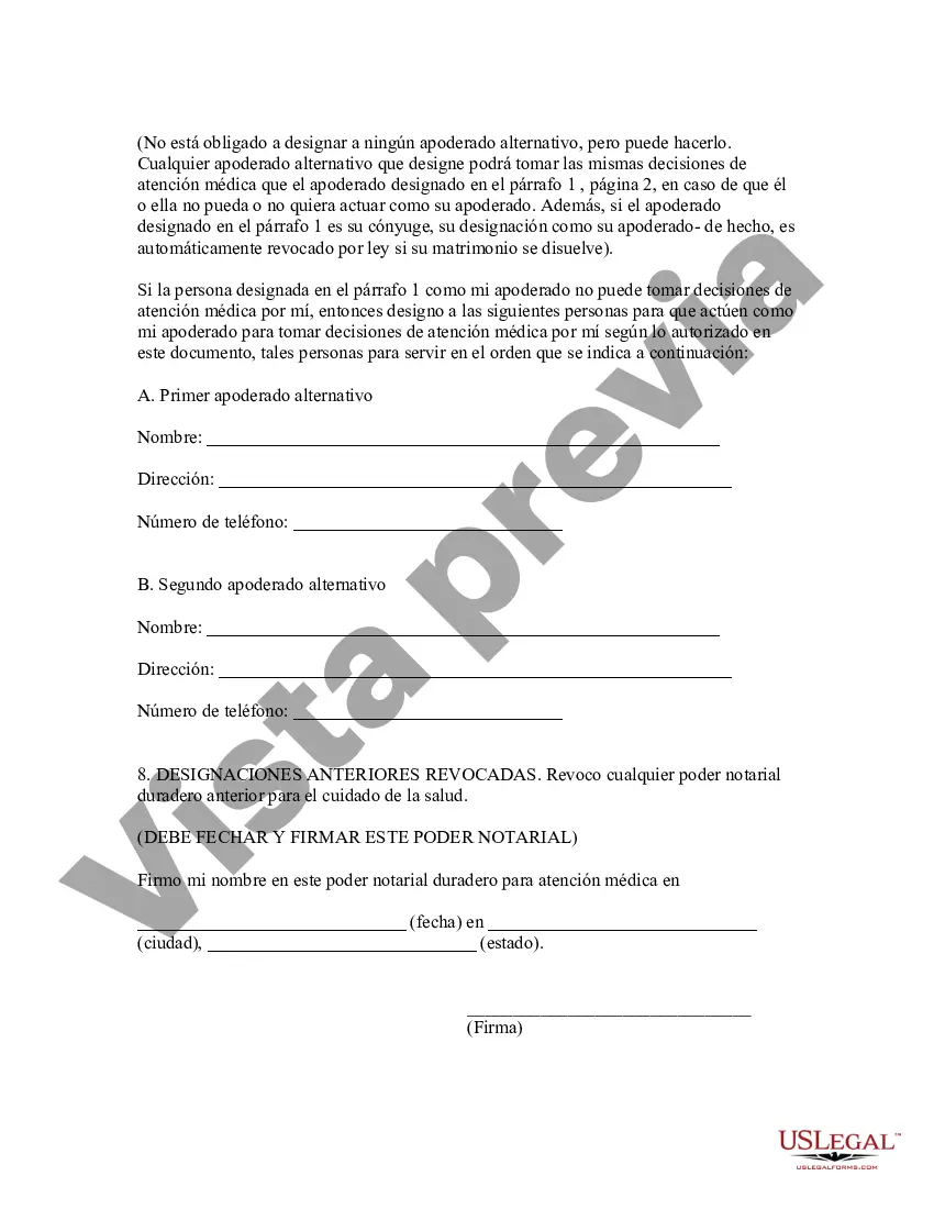 Preview Poder notarial duradero para el cuidado de la salud y testamento en vida