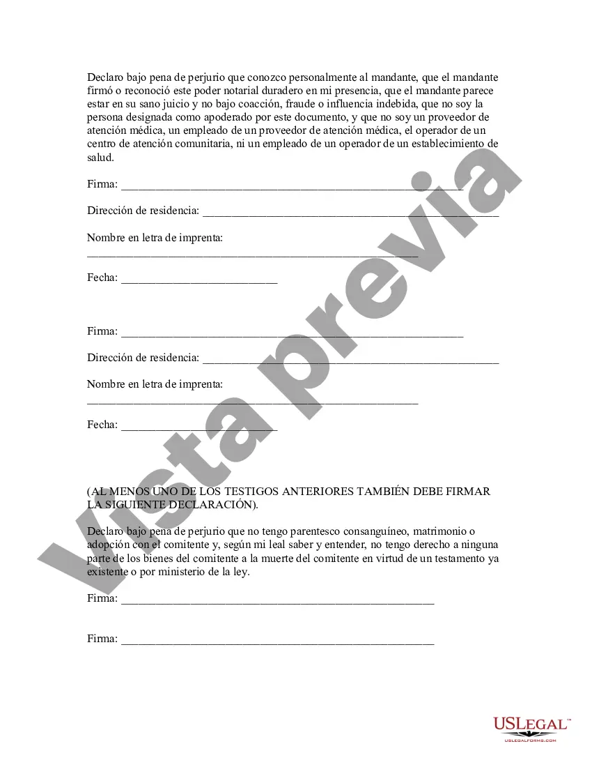 Preview Poder notarial duradero para el cuidado de la salud y testamento en vida