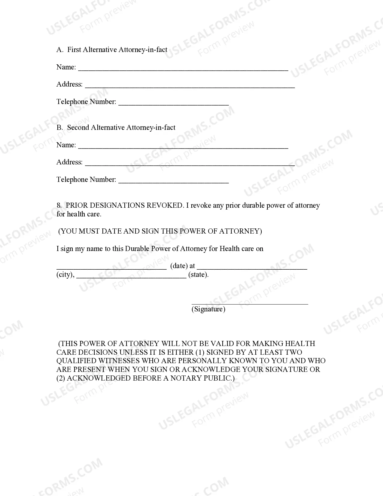 Preview Durable Power of Attorney for Health Care and Living Will