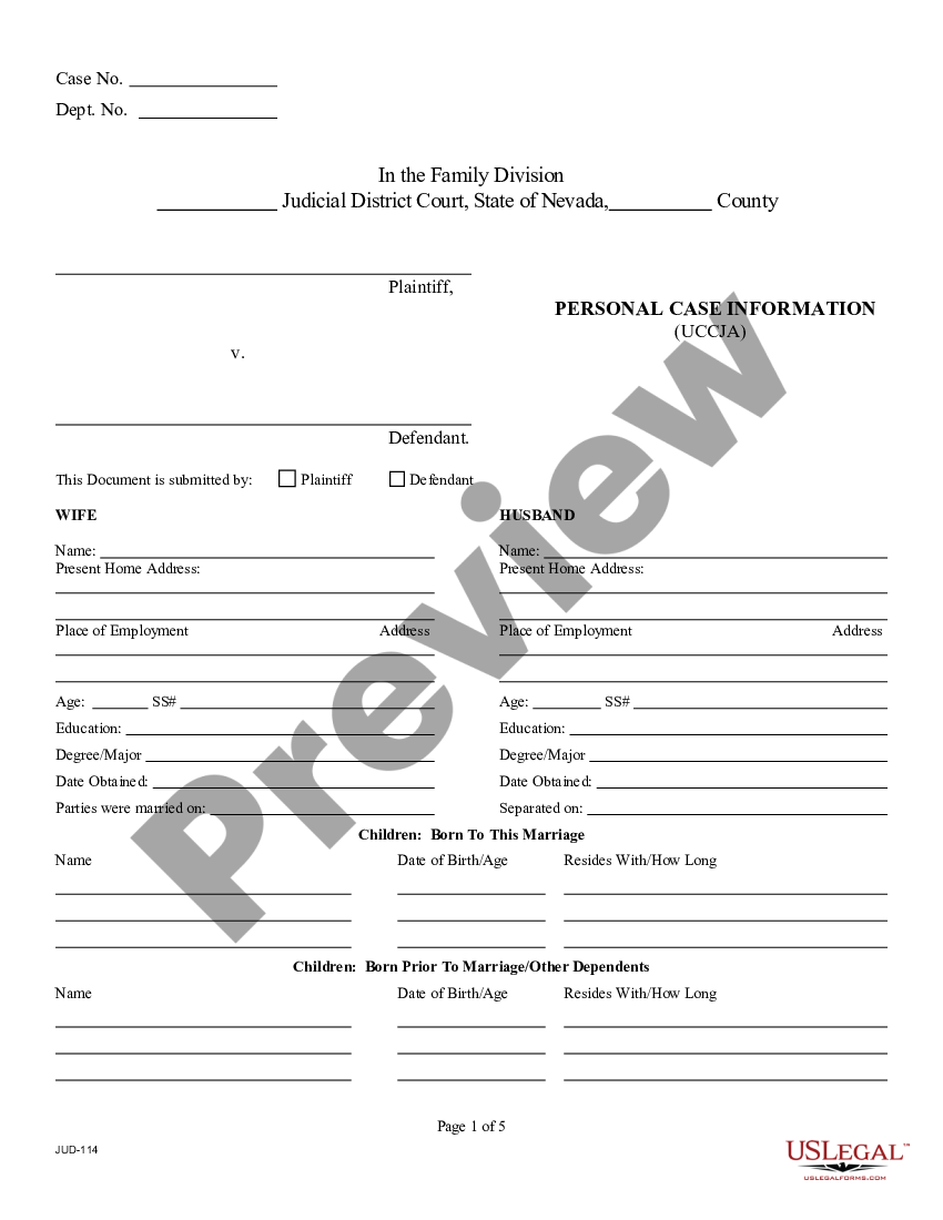 page 0 Personal Case Information Form preview