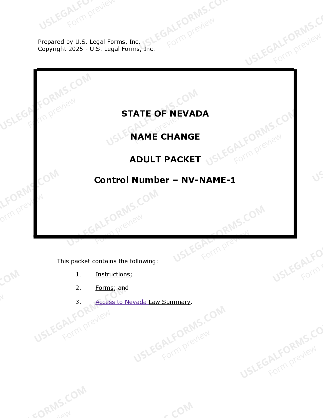 Nevada Name Change Instructions and Forms Package for an Adult Name