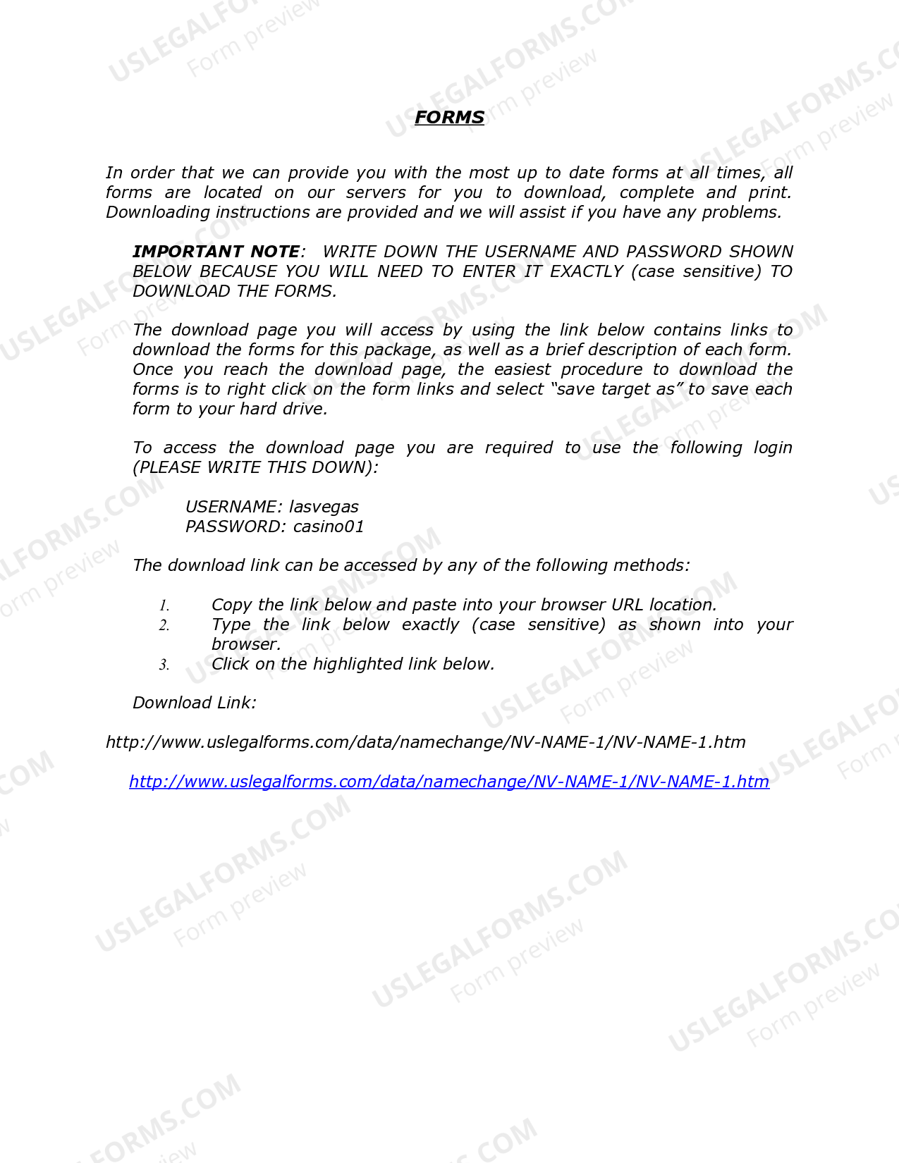 Nevada Name Change Instructions and Forms Package for an Adult Name