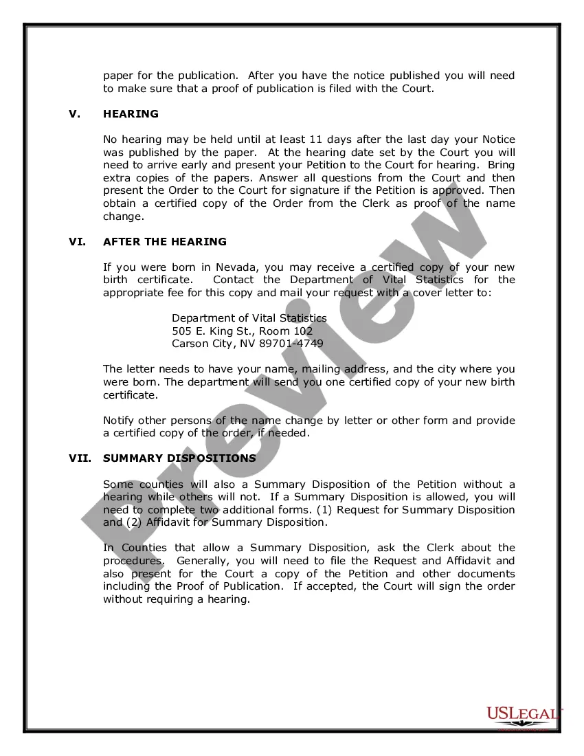 Preview Nevada Name Change Instructions and Forms Package for an Adult