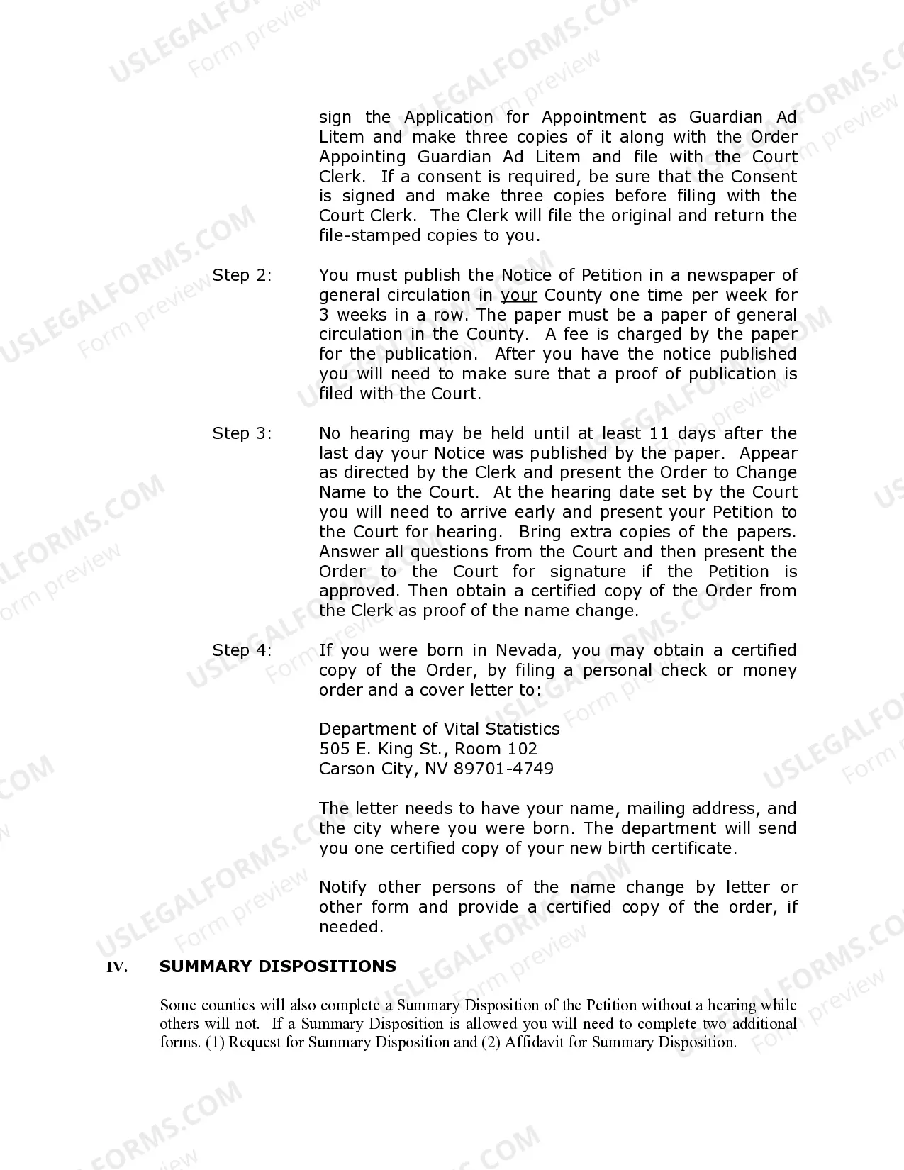 Preview Nevada Name Change Instructions and Forms Package for a Minor