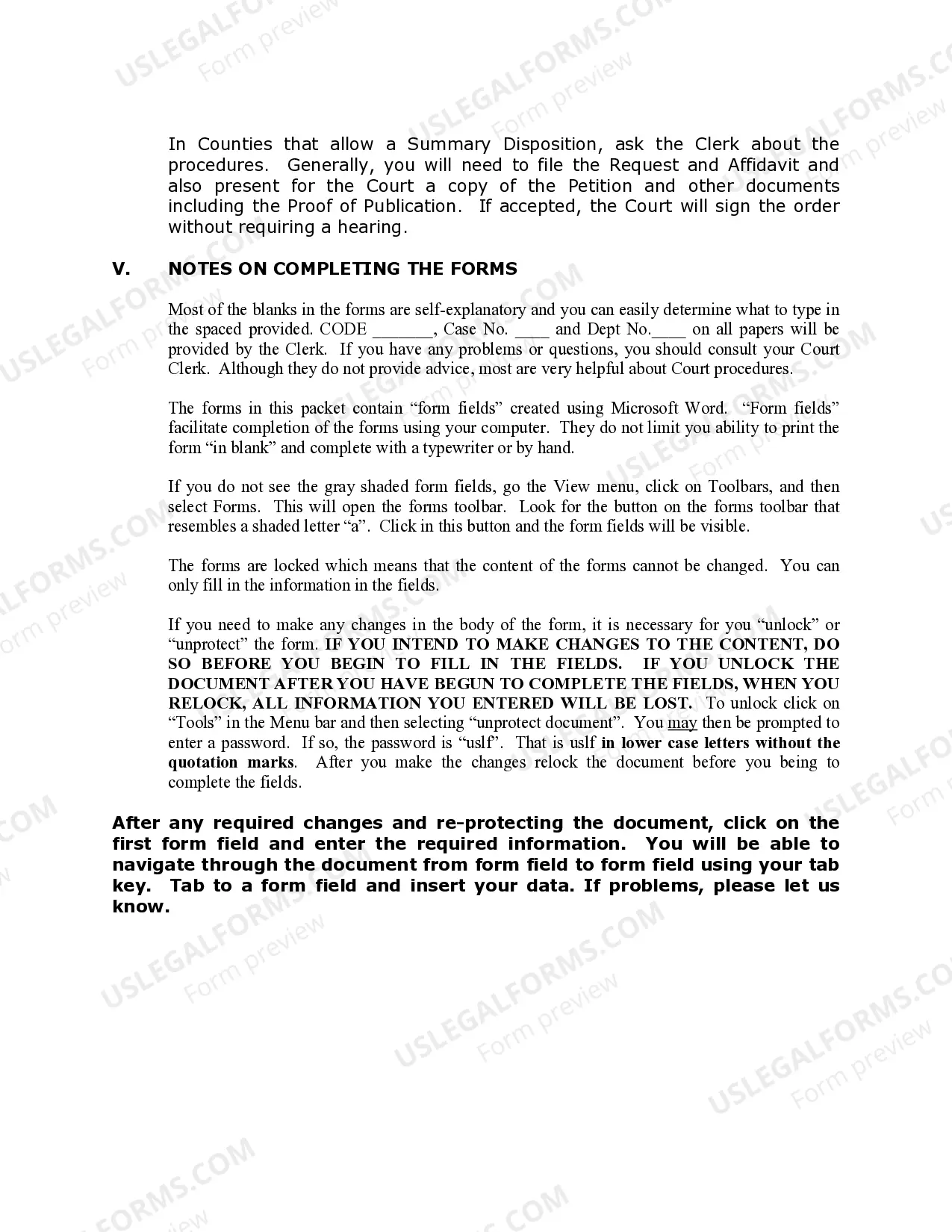 Preview Nevada Name Change Instructions and Forms Package for a Minor